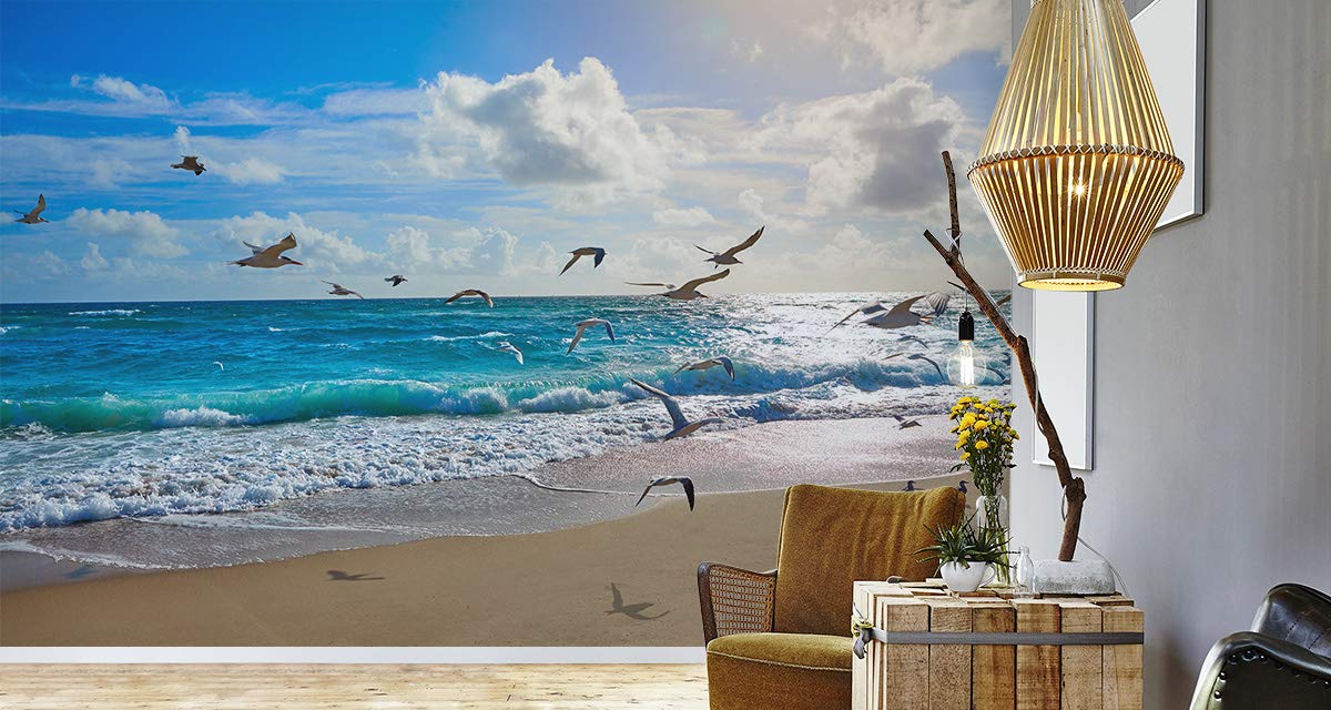 Muralo Fototapete Vlies Strand, Meer, Wellen, Himmel, XXL - 240x360 cm | Fantasievolle Tapete, hochauflösender Druck - ideal für Wohnzimmer und Schlafzimmer, Urlaubsfeeling für jeden Tag
