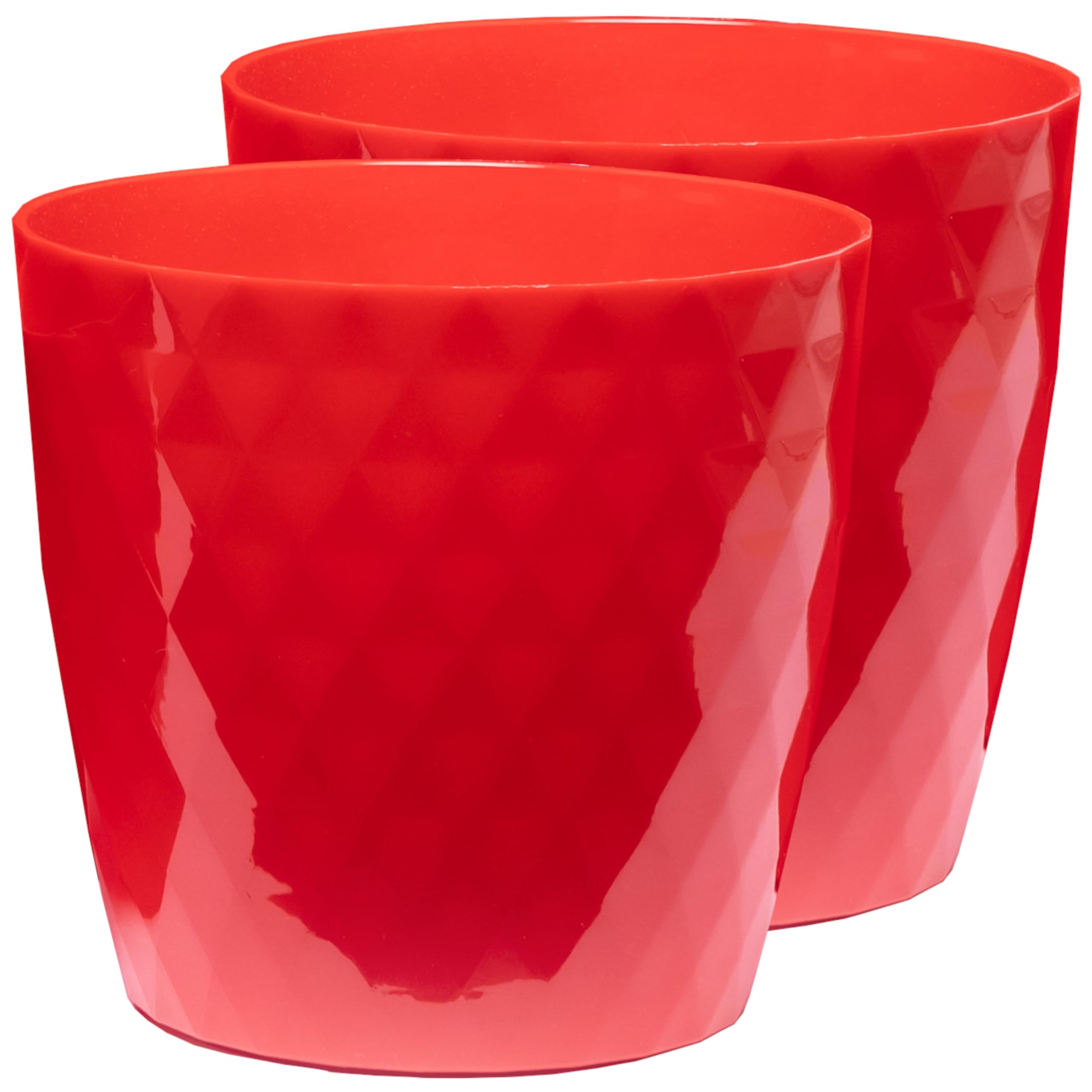 Home Garden Ornaments Large Plant Pots Indoor, 2 Pack, No Holes, Glossy Crystal Look, Decorative Plastic Planters (Red 30cm / 11.8 inch)