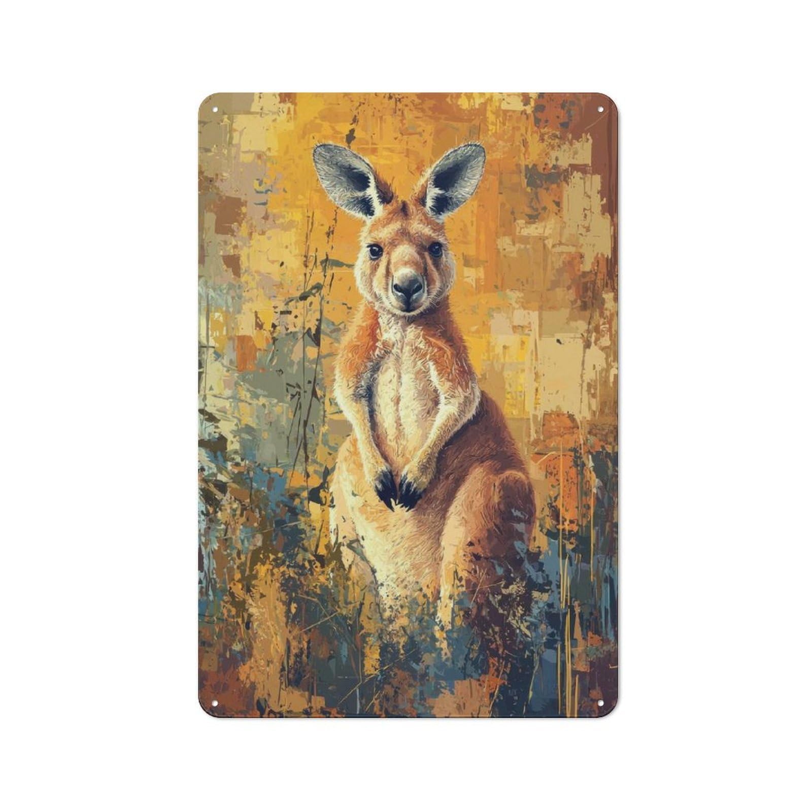 Junmoney Kangaroo Painting Retro Tin Sign 30X20cm For Lounge Or Reading Corner, For Home Wall Decor Collectors