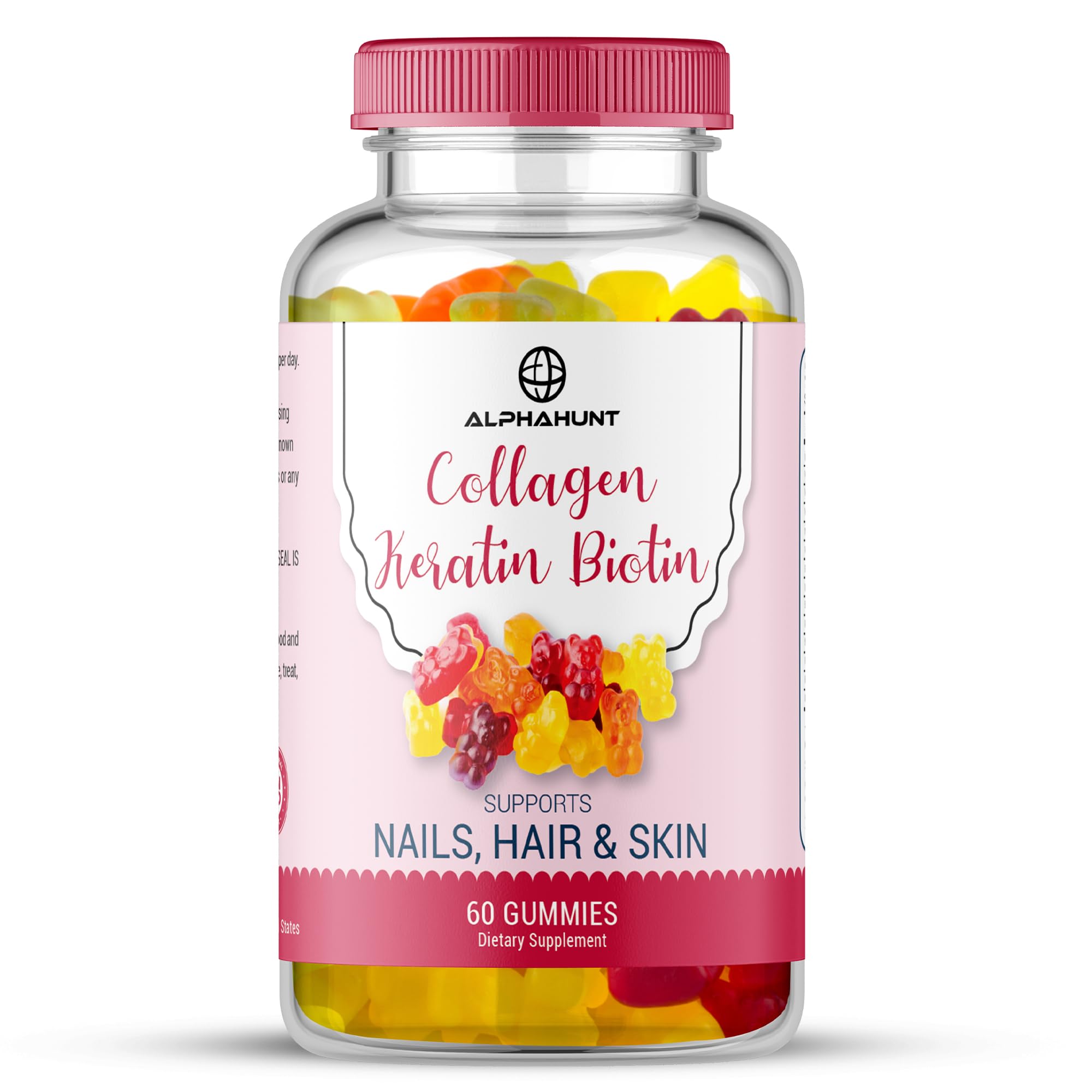 Collagen Boosting Gummies for Natural Collagen Production, Hair, Skin, Nail, Joint Support, Plant-Based Pectin Supplements, Biotin, Keratin, multi-vitamins, 60 Peach Gummies
