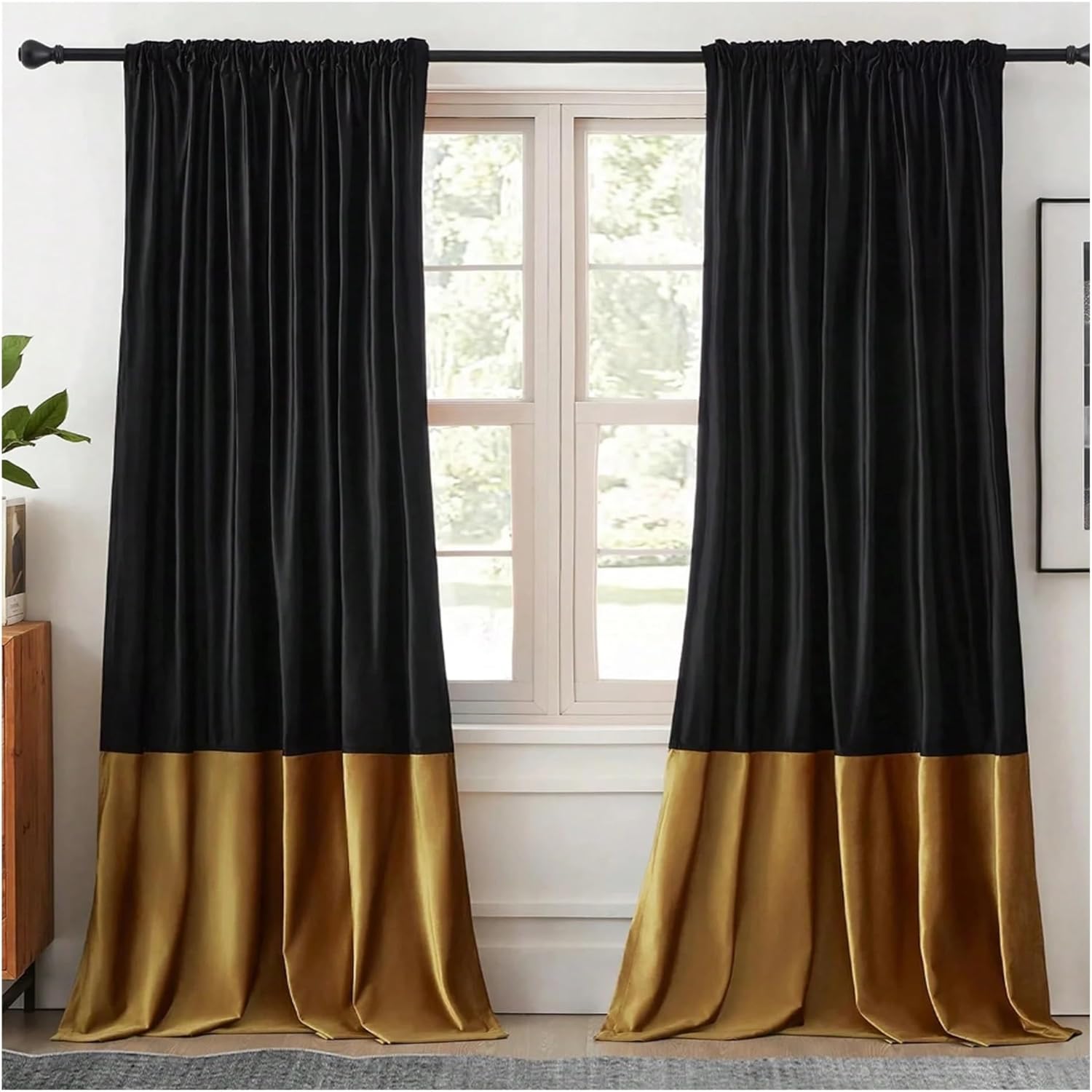Thermal Insulated Blackout Curtains 2pcs Thick Gold Patchwork Curtain for Bedroom Living Room(W130xL100cm)