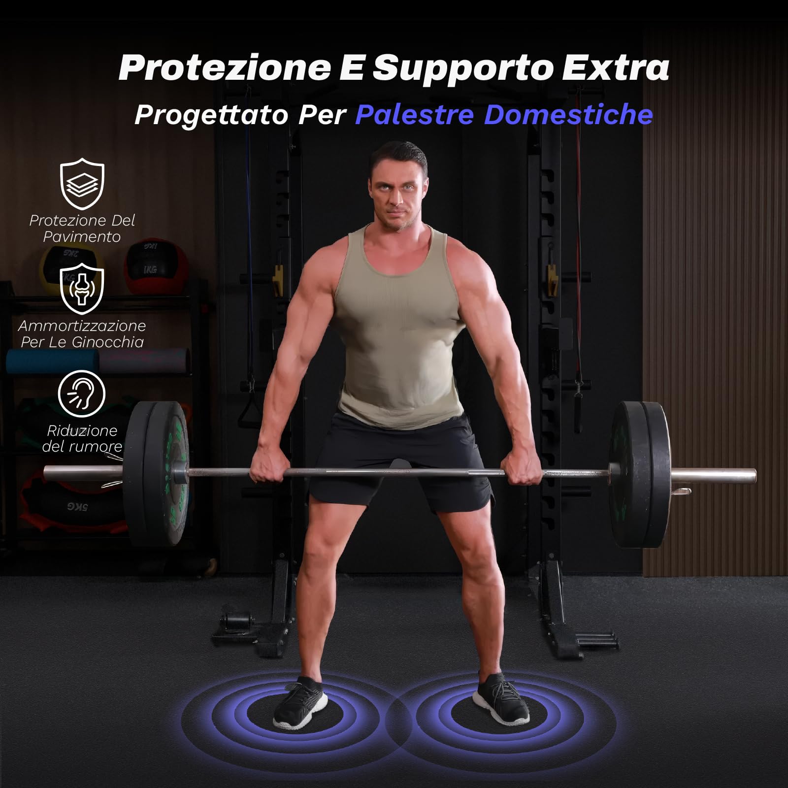 AIRHOP 12 pz 60x60x1,4cm Tappetino per Attrezzature da Esercizio, Superficie in Gomma Robusta e Spessa,Tappetino Puzzle per la Protezione del Pavimento, per Palestra e Casa,Tappetino Fitness BK-12PCS