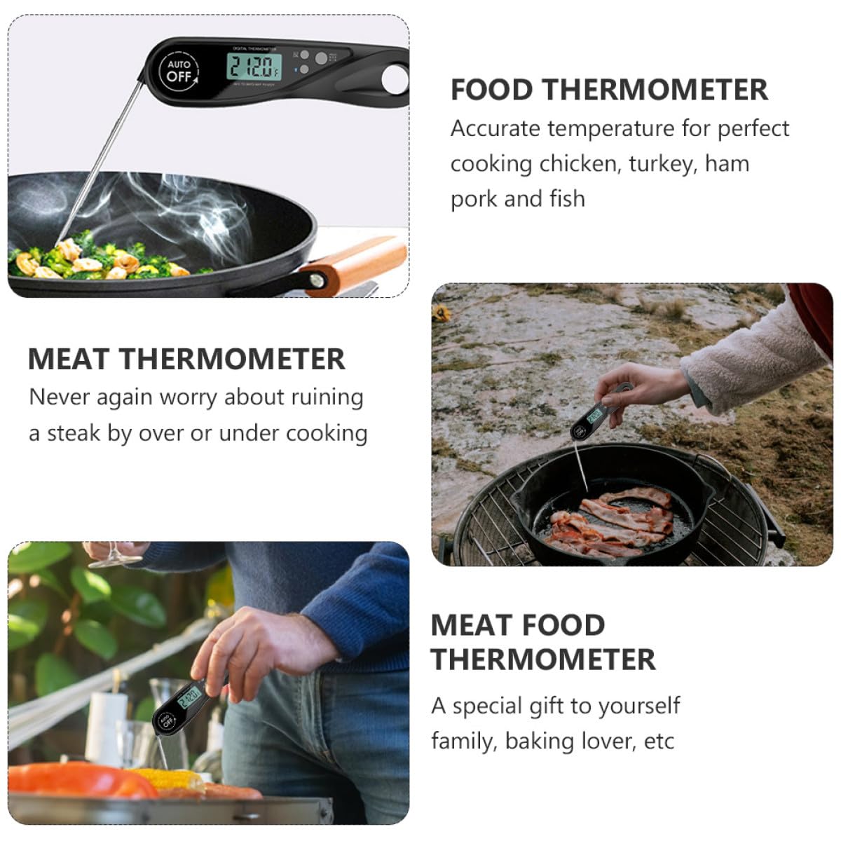 Cabilock 3 Piezas Termómetro De Barbacoa Termómetro Digital Sonda De Temperatura De La Carne Sonda Del Termómetro Del Horno Lectura Instantánea Cocina Barbacoa Horno Medidor De Temperatura