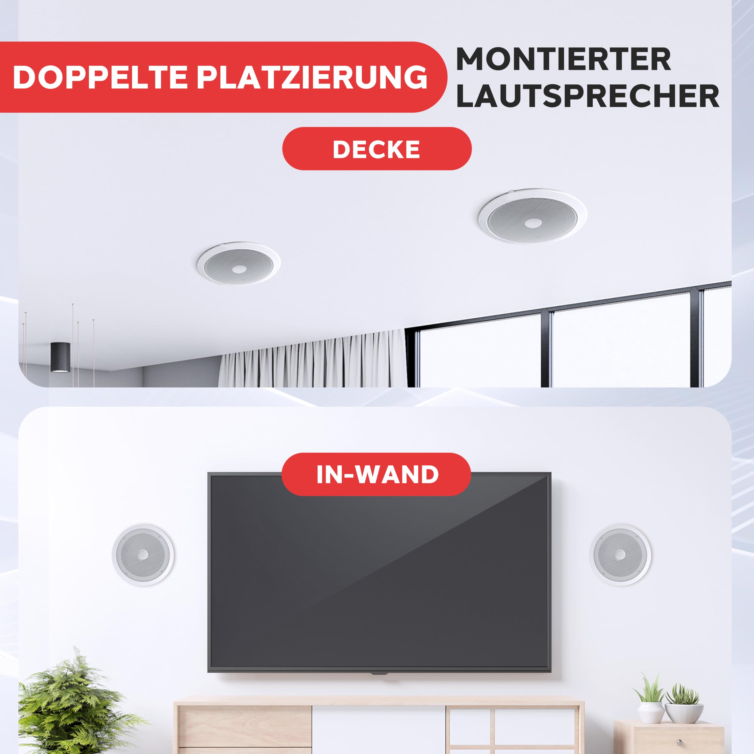 Pyle Deckenlautsprecher 300W 20cm 2-Wege Einbaulautsprecher Bluetooth Flacher Woofer