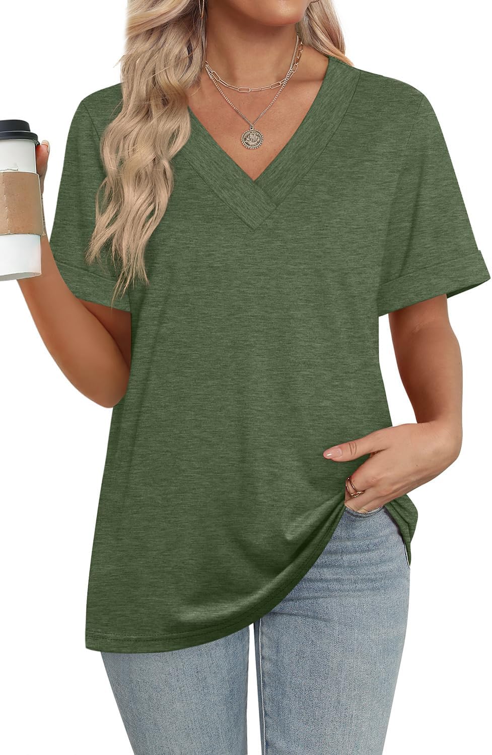 WIHOLL Womens Summer Tops Short Sleeve Basic Casual V Neck T Shirts Trendy Fashion 2026 - Image 2