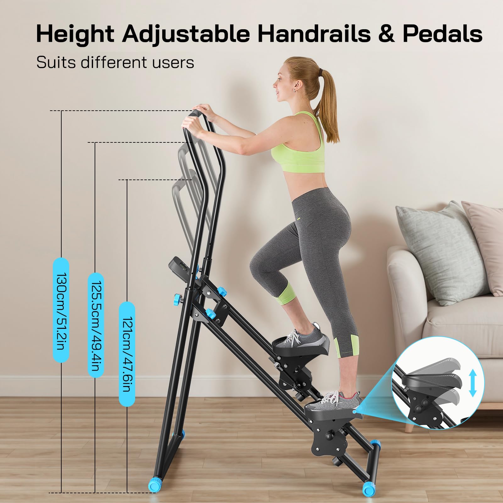 2025 nuovo stepper per la casa, macchina Vertical Climber Stairmaster per allenamento di tutto il corpo, Compact Folding Cardio Esercizio Climber con passo esteso, manubrio e pedali regolabili (nero)