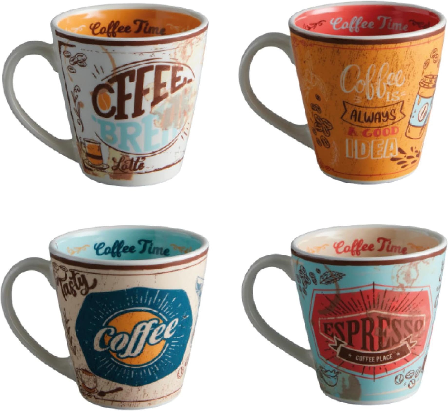 Valencia Mugs (Set of 4), 16 oz, Multicolor