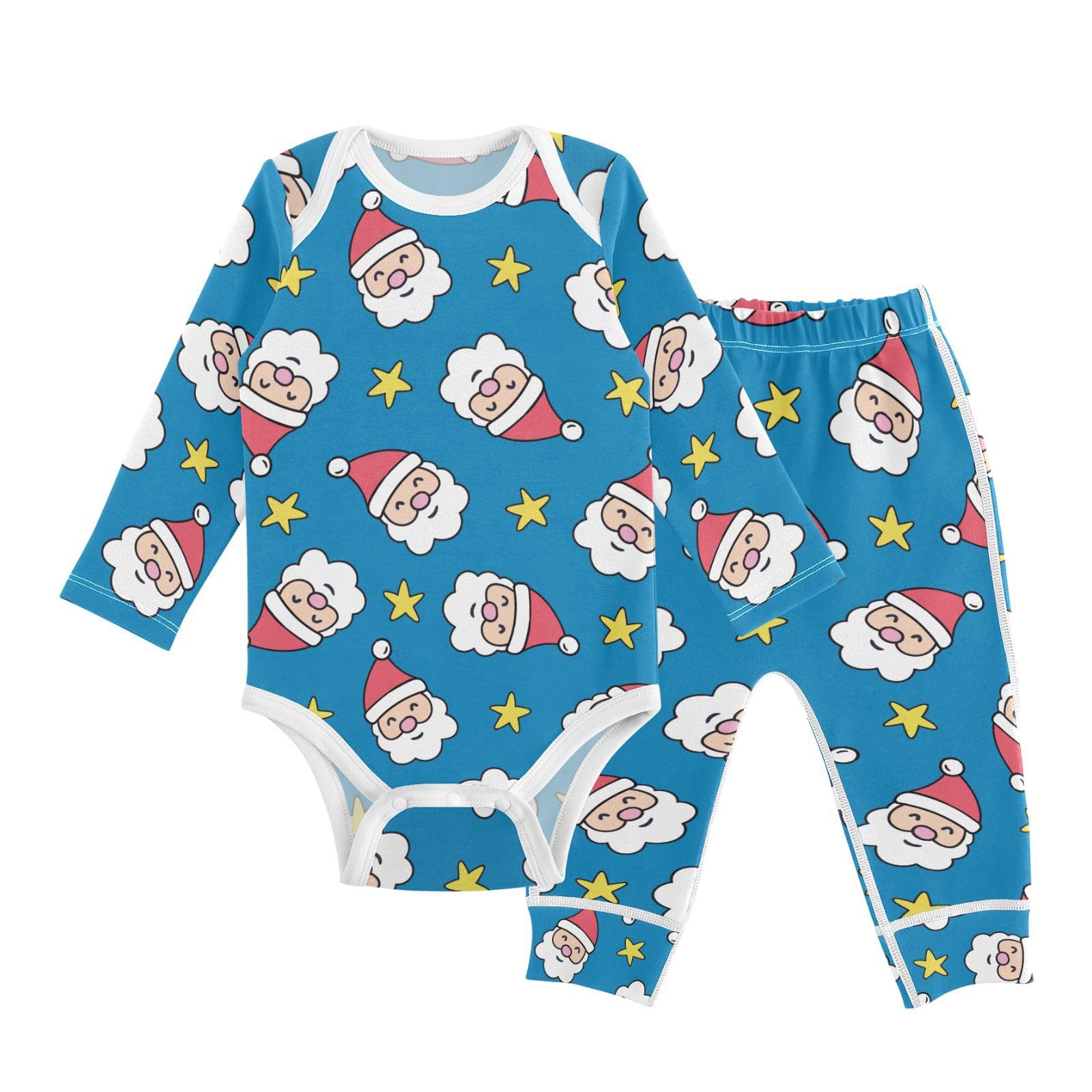 vvfelixl Baby Bodysuits Pants Sets Pattern Santa Claus Baby Bodysuit Long Sleeve Baby Clothes for Boys Girls 12-18M