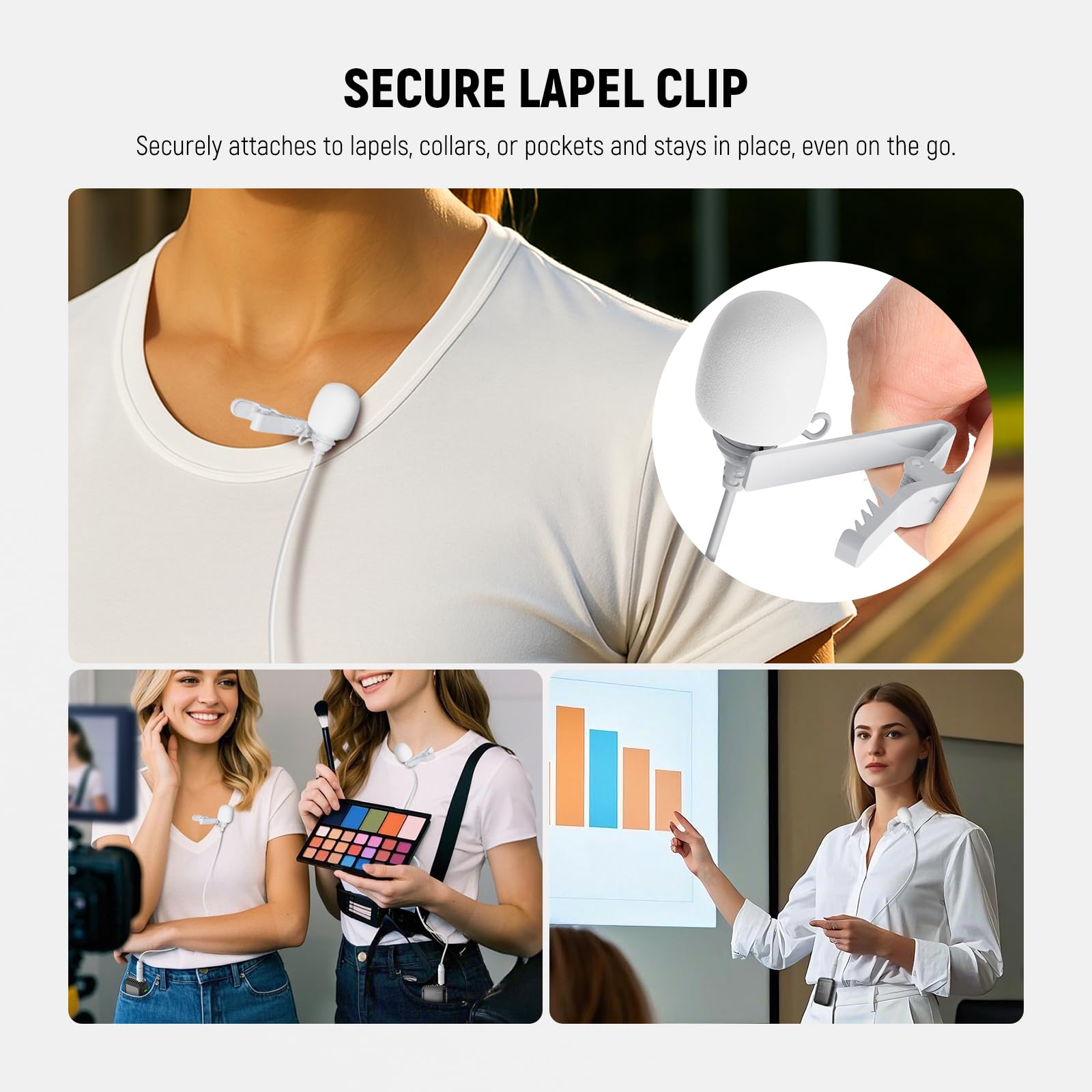 NEEWER 2er Pack Lavalier Ansteckmikrofon, kompatibel mit Rode Wireless GO II 2 DJI Kabelloses Mikrofon Sender, omnidirektionale Kondensator Lapel Mic mit Kabel für Bühne YouTube Live Stream, CM5, Weiß