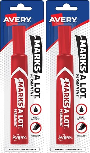 AVERY Marks-A-Lot - Marcadores permanentes, tamaño regular estilo escritorio, punta de cincel, resistente al agua y al desgaste, 1 marcador rojo