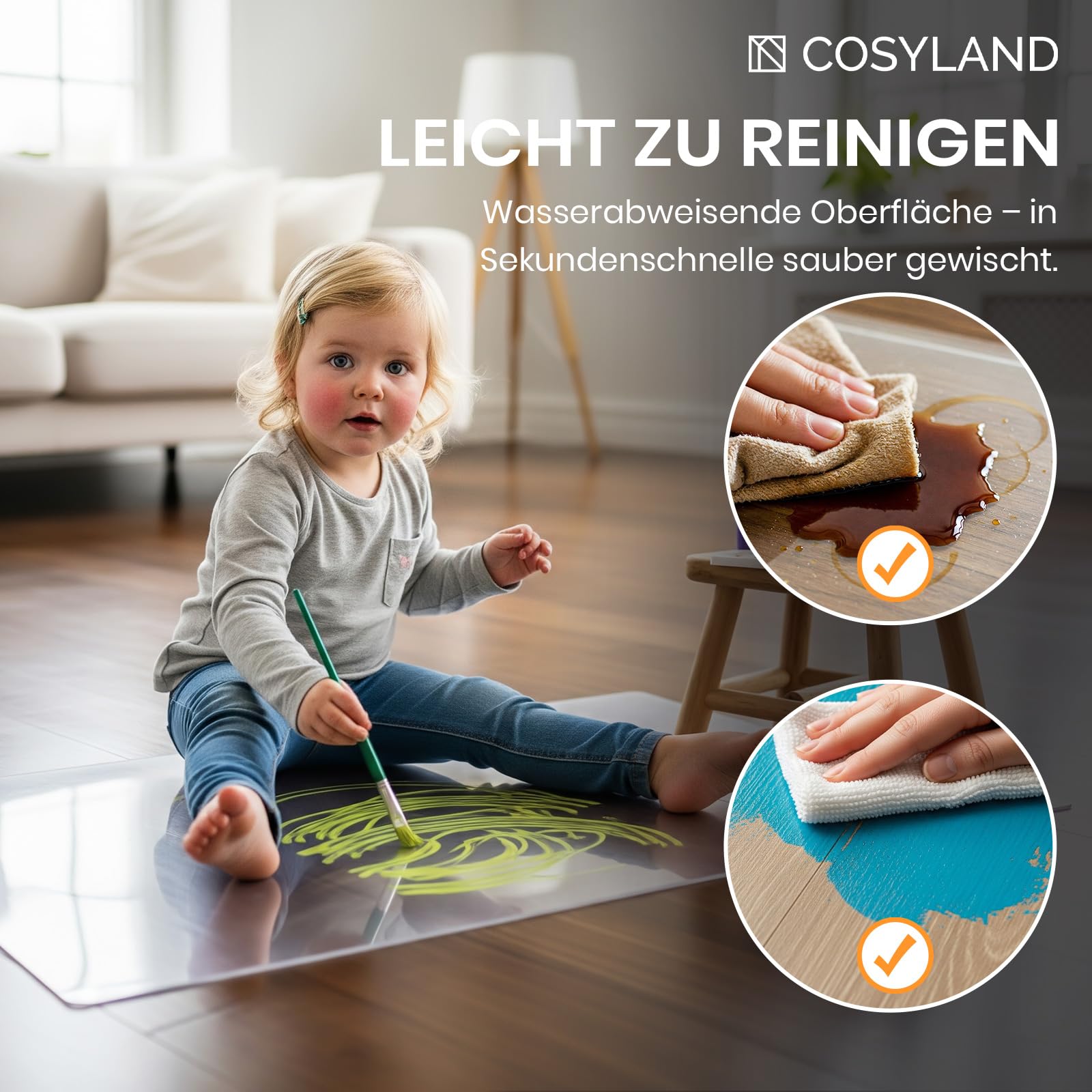 COSYLAND Bodenschutzmatte Bürostuhl Transparent [120x150cm] – 1,2mm PVC Schreibtischstuhl Unterlage für Hartböden, Parkett & Laminat – rutschfeste Stuhlunterlage, Fußbodenschutzmatte