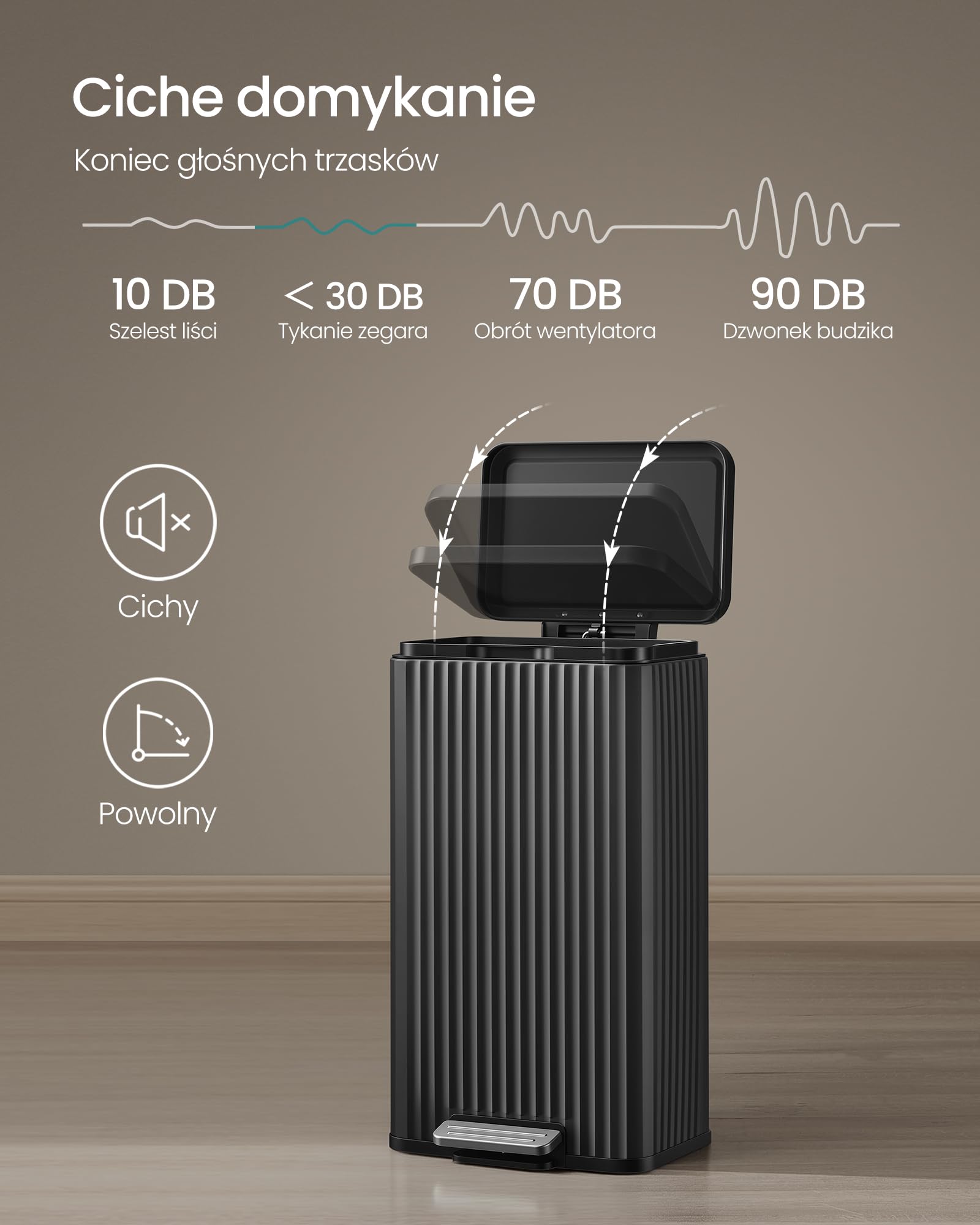 SONGMICS Kosz na Śmieci, Stalowy, 30 L, z Wewnętrznym Wiaderkiem