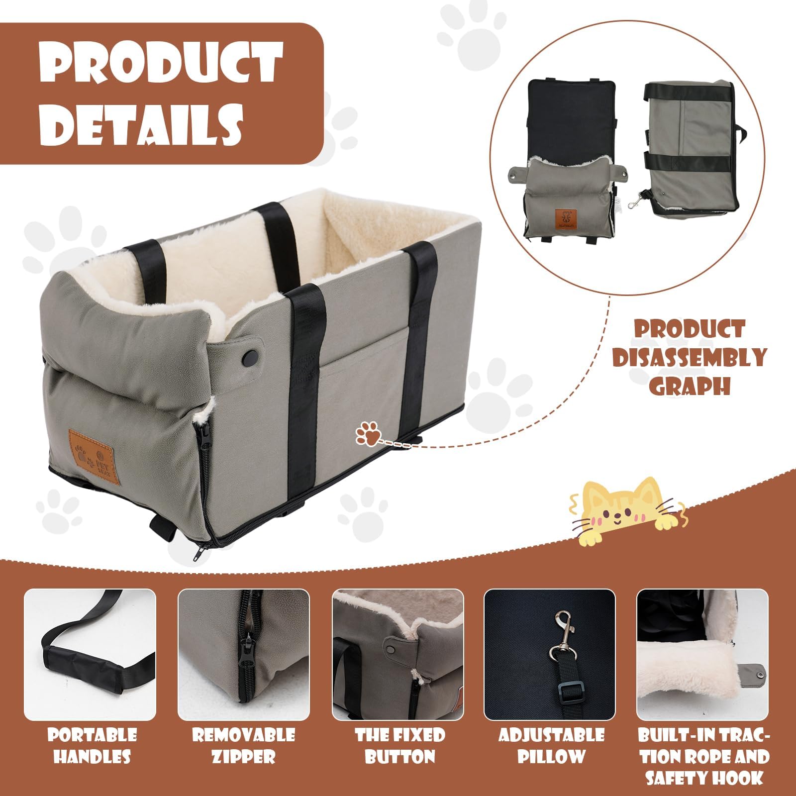 Dog Car Seat for Small Dogs Cats, Pet Travel Car Seat, Middle Console Dog Booster Box, Detachable Washable Center Console Pet Siting Armrest Booster for Puppy Cats Pets Up to 13.5lbs - image 2