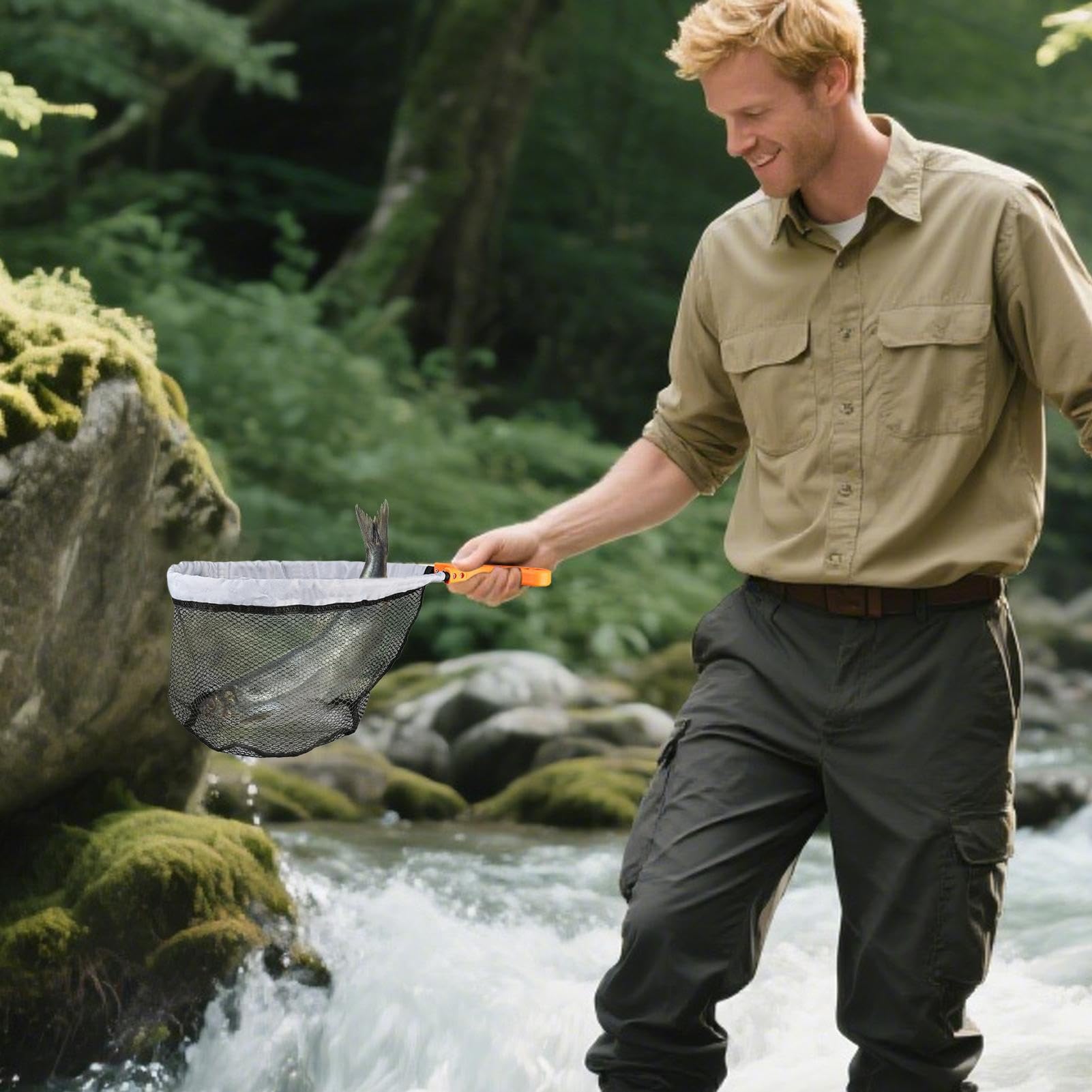 Rete da a mosca, in gomma, rete antiscivolo, per lago, fiume, acqua salata, d'acqua, cattura e rilascio di salmone, pesce gatto, spigola, campeggio all'aperto, barca, design leggero