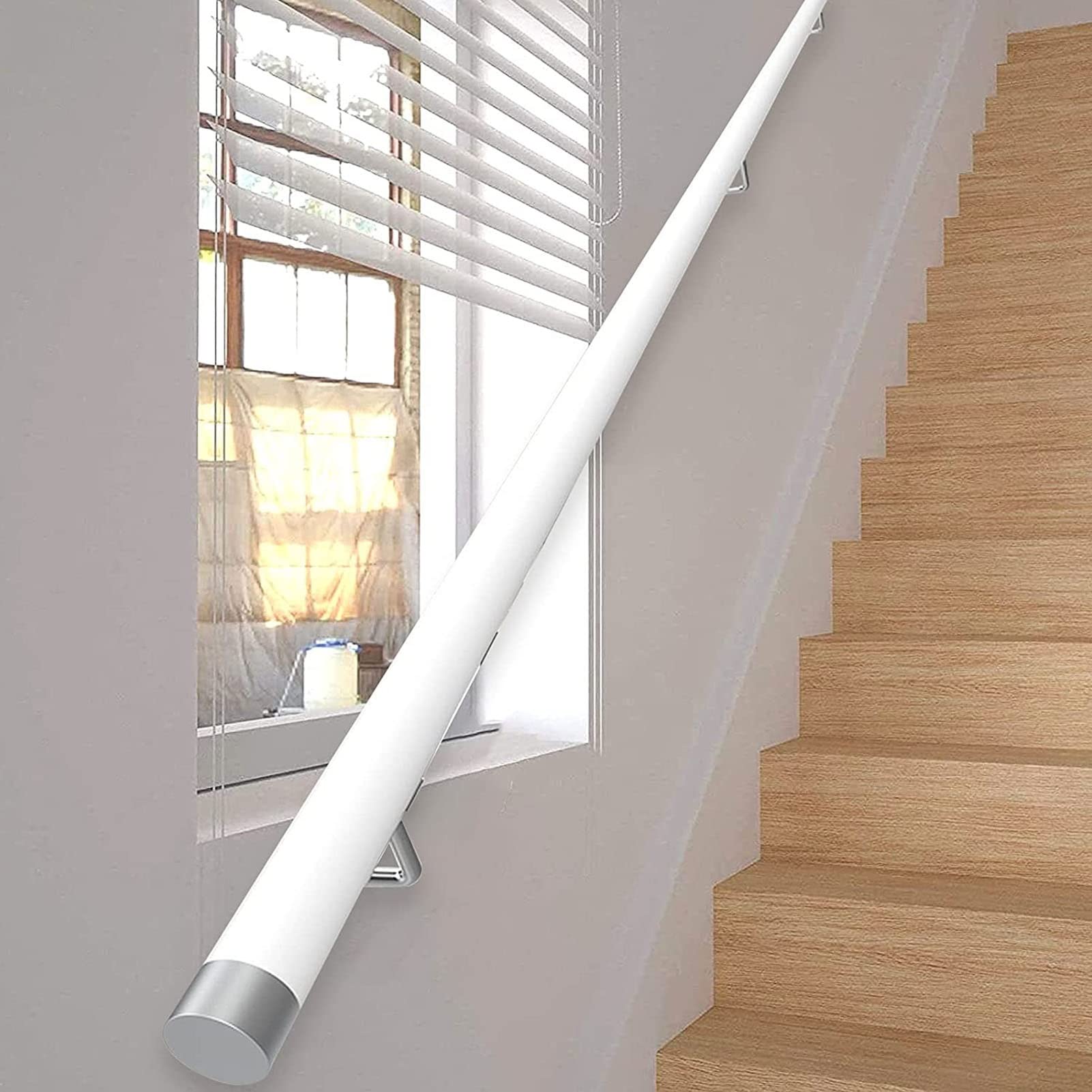 Gyeqxkt White Wooden Non Slip Handrail Kit For Indoor Stairs Round Wood Banister For Elderly And Children Safety Wall Mounted Support Rod For Villa Loft Corridor 12Ft/360Cm