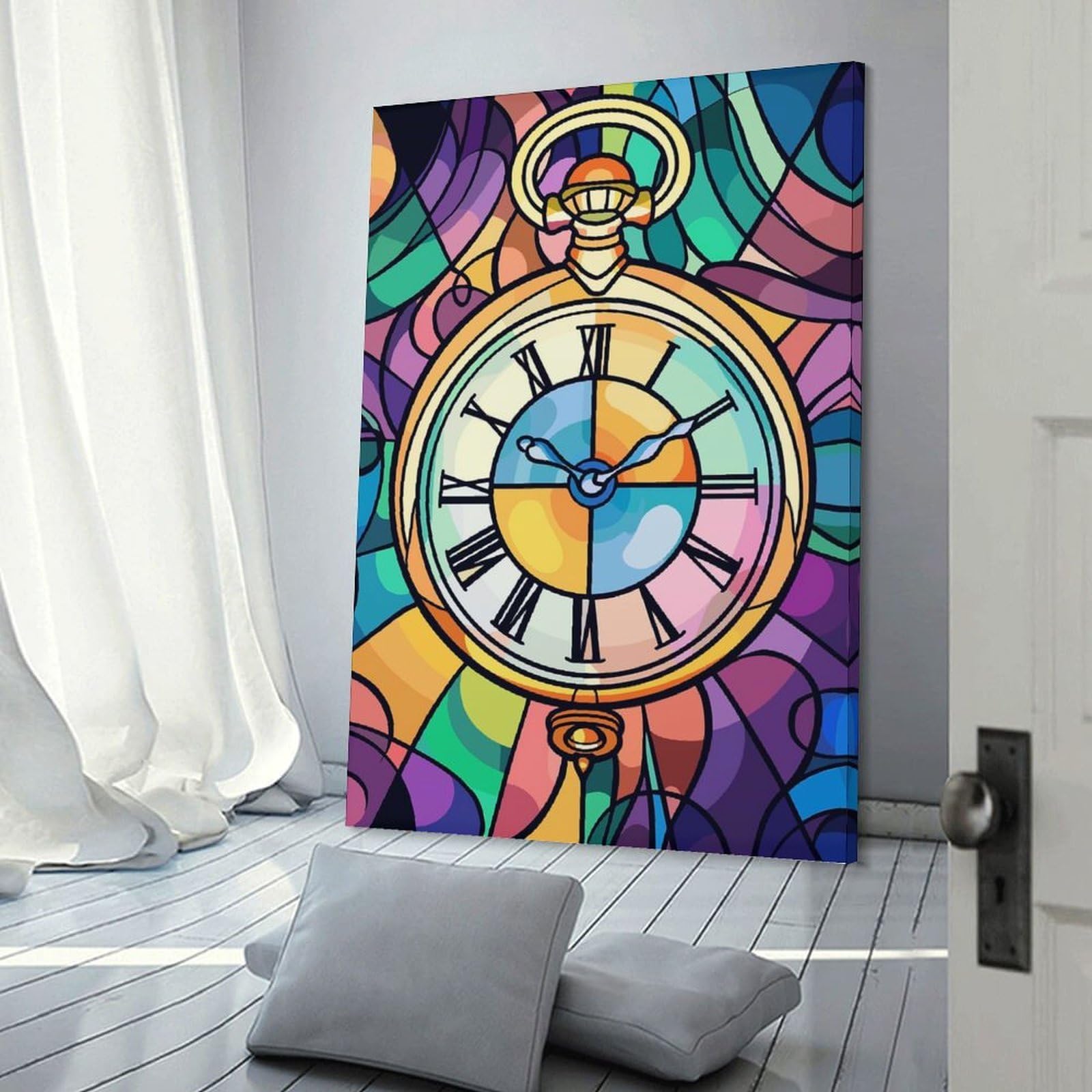 Junmoney Home Decor Wall Art Stained Glass Pocket Watch Art, 24x36inch(60x90cm), for Workspace Walls, Study Corners Or Bedrooms, A Smart Decor Choice for Study Walls