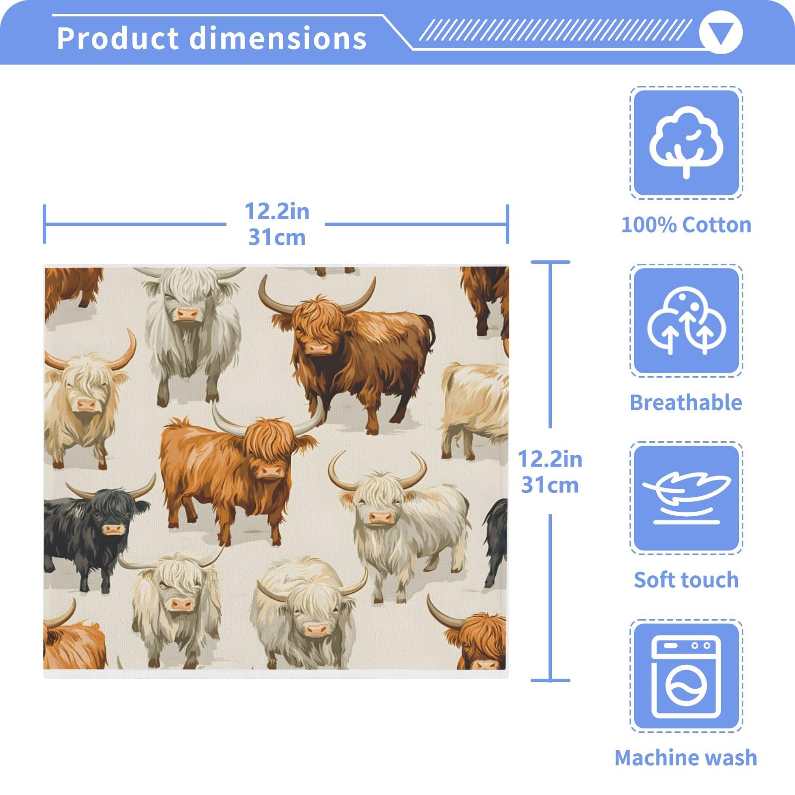 ALAZA Wash Cloth Set 100% Cotton Fingertip Towels Face Cloths Sets Neutral Colors Highland Cows Highly Absorbent Soft Feel Set of 2