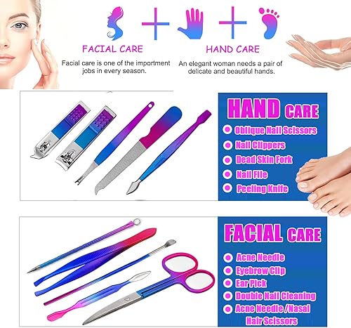 Miniatura 2 de Juego de manicura, juego de cortaúñas para hombres y mujeres, 10 piezas, kit de manicura de acero inoxidable. Pedicura de cuidado personal, juego de
