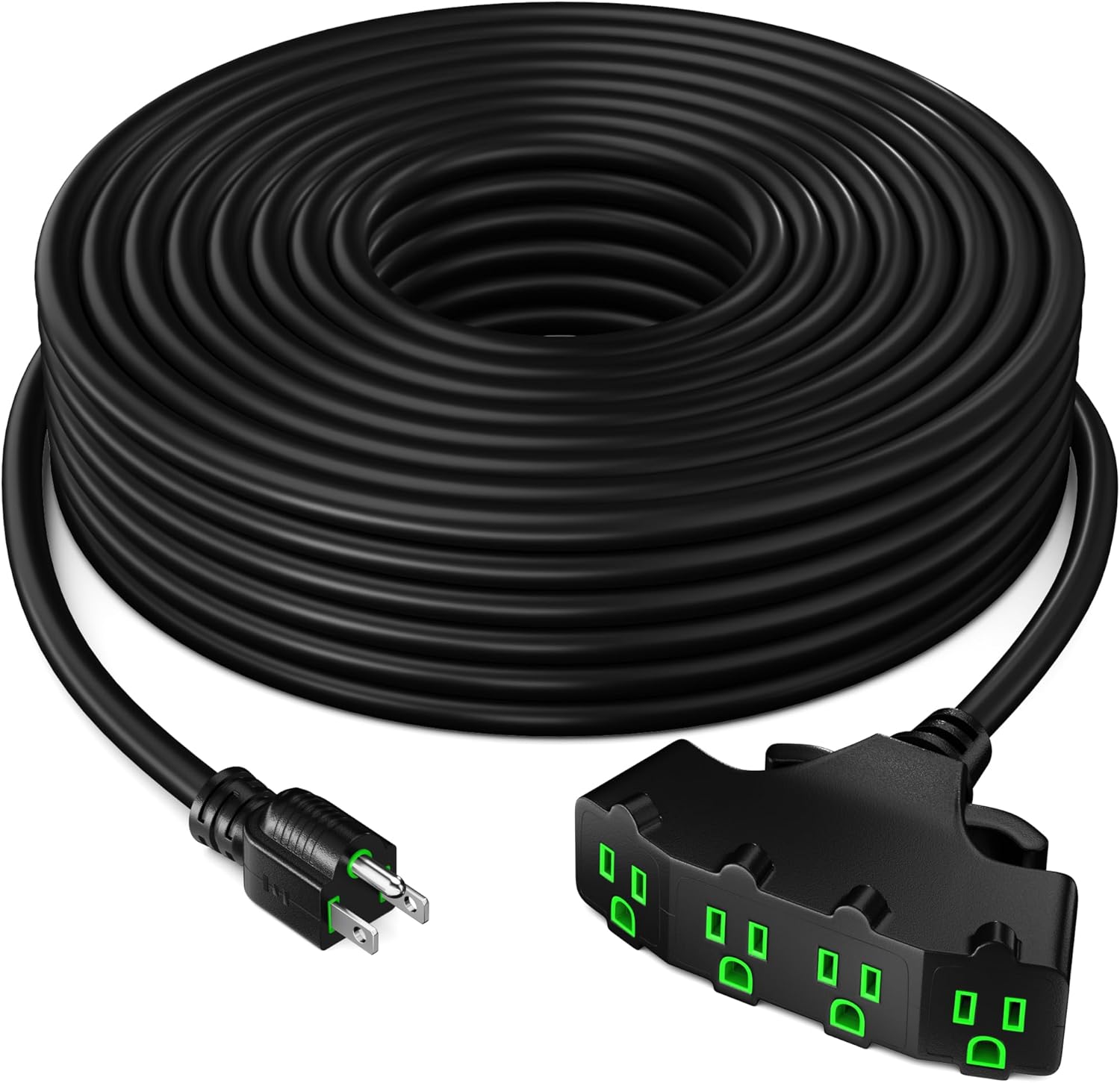 Maximm 10/3 SJTW Extension Cord 50 Feet, 10AWG Black, ETL Listed, 3 Prong Plug 4-Outlet Heavy Duty 15A, 1875W, 50ft