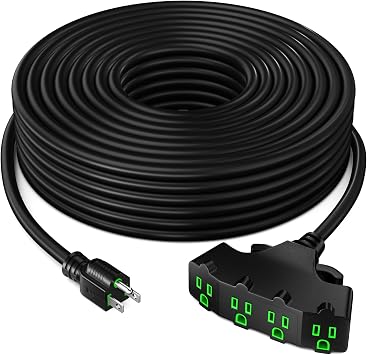 Maximm 10/3 SJTW Extension Cord 50 Feet, 10AWG Black, ETL Listed, 3 Prong Plug 4-Outlet Heavy Duty 15A, 1875W, 50ft