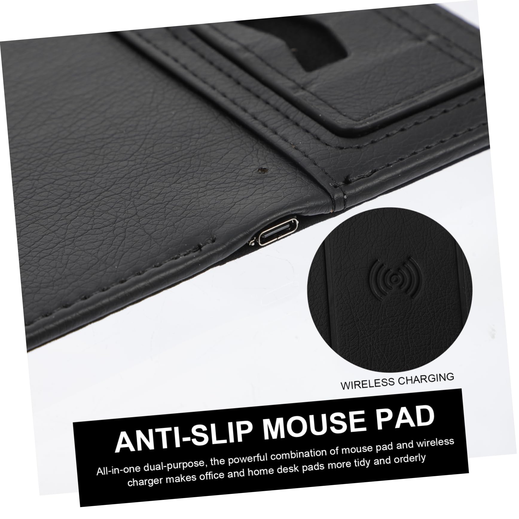 Operitacx Tappetino per Mouse Ricarica Wireless 15w in Pu Nero, Superficie Anti-schizzo, per Ufficio e Lavoro