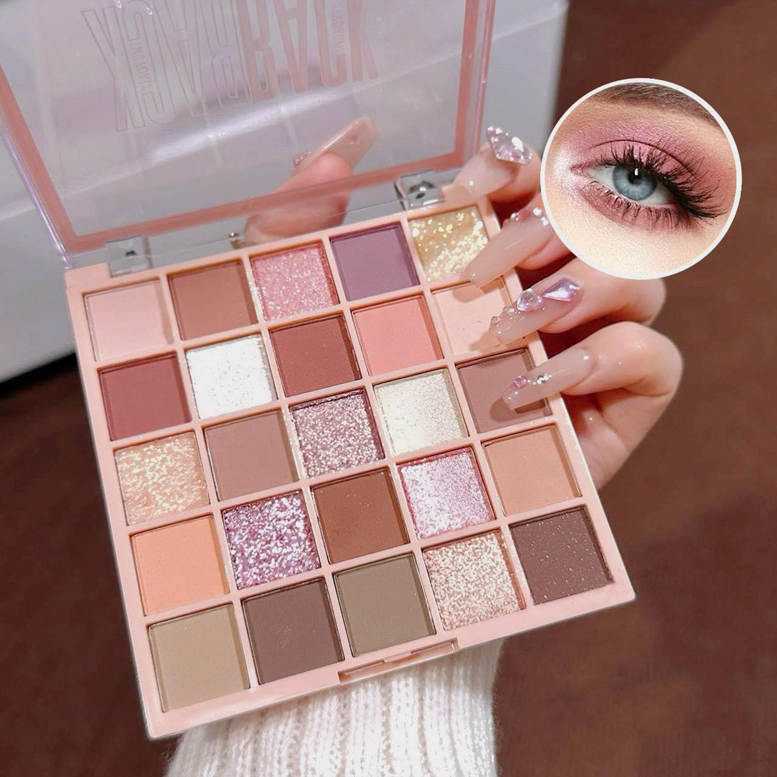 Pink Eyeshadow Palette, Nude Make-Up Palettes Shimmer Glitter Eye Shadow Pallets for Women Matte Make up Shades Palette Set - Image 3