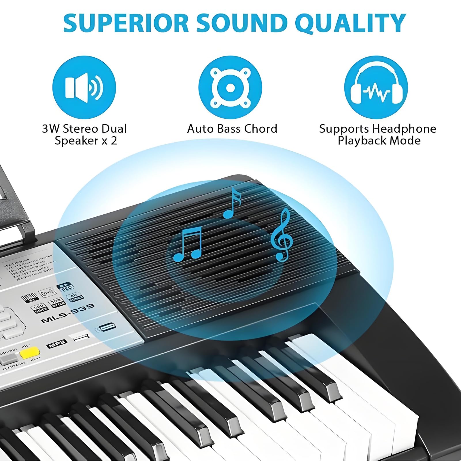 MAMIZO Piano Keyboard 61PCS Teclas, Teclado Electrónico Musical, con soporte para Partituras, Función de Grabación y Programación, Teclado Piano para Niños y Adultos Principiantes