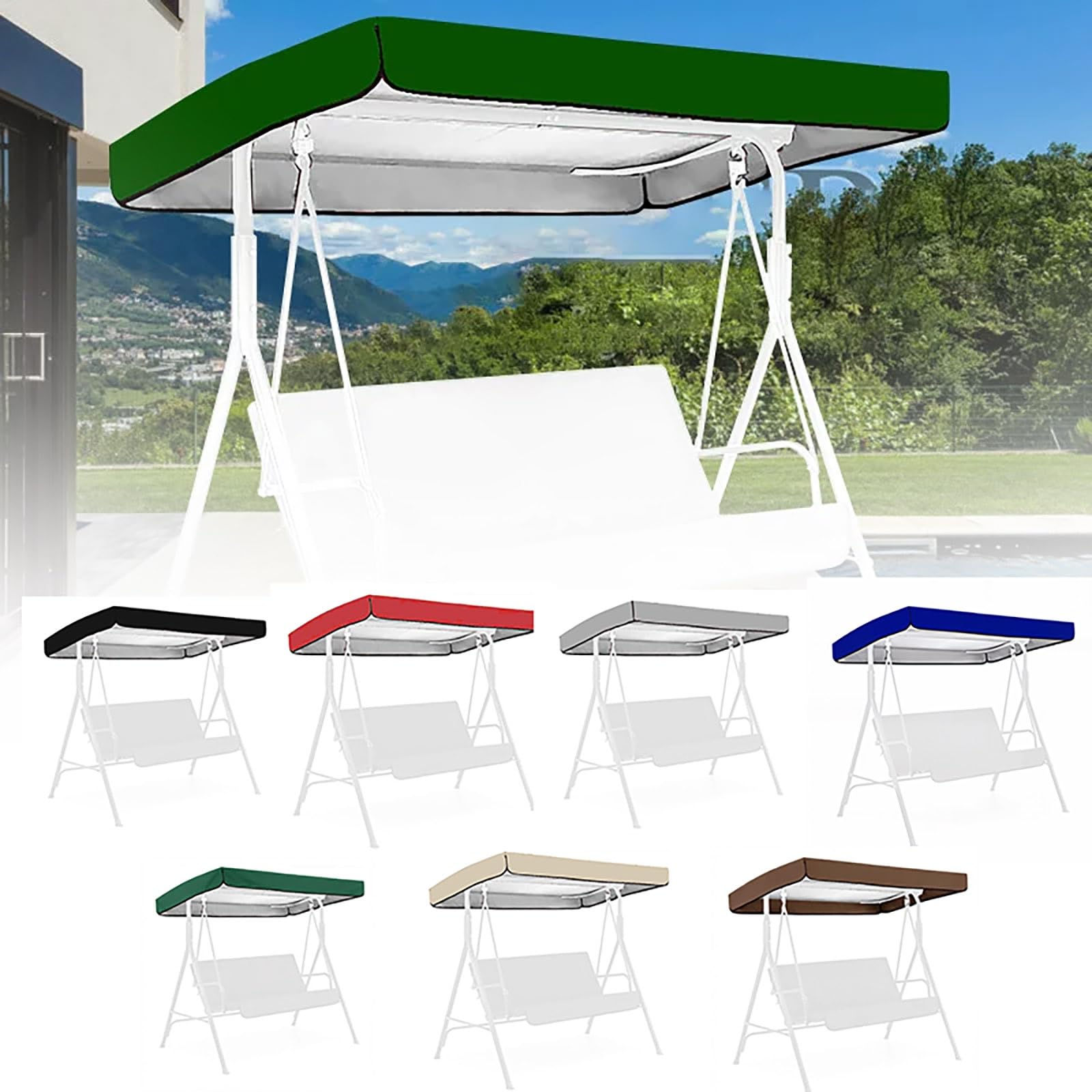 Xxbbyubo 56" Swing Replacement Canopy Top Cover, 64" Patio Sun Shade Swing Canopy, 77" Garden Hammock Universal Top Cover, Waterproof Awning 75" 84"(Green,77"x49")