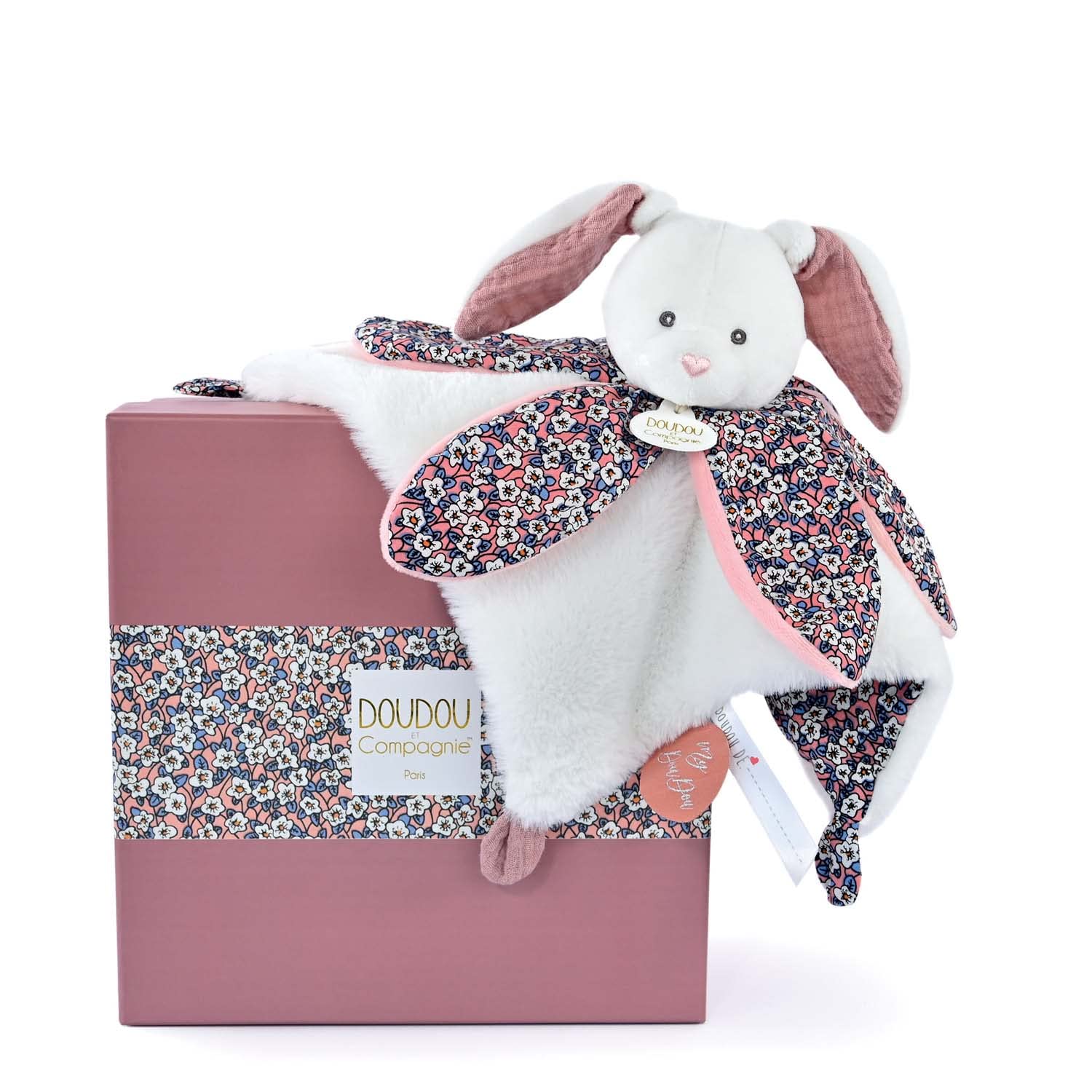 Doudou et Compagnie - Boh'aime Cuddly Toy Rabbit Pink 27 cm - Birth Gift - Beautiful Gift Box - DC4027