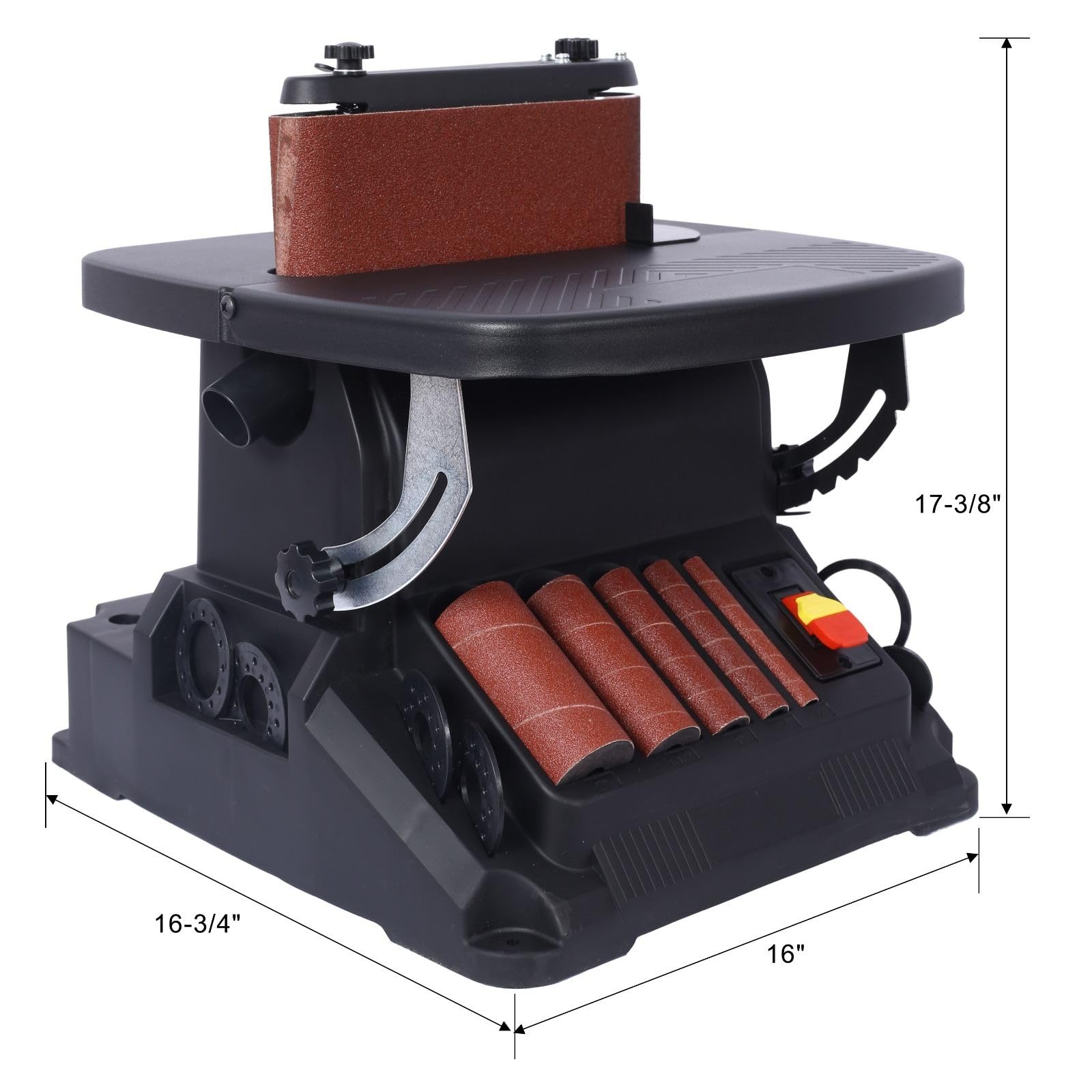 FRITHJILL 2-in-1 Oscillating Spindle and Belt Sander - Powerful 500W Motor, 5 Sanding Sleeves, Tilting Table, Dust Port - Versatile Woodworking Machine, Black