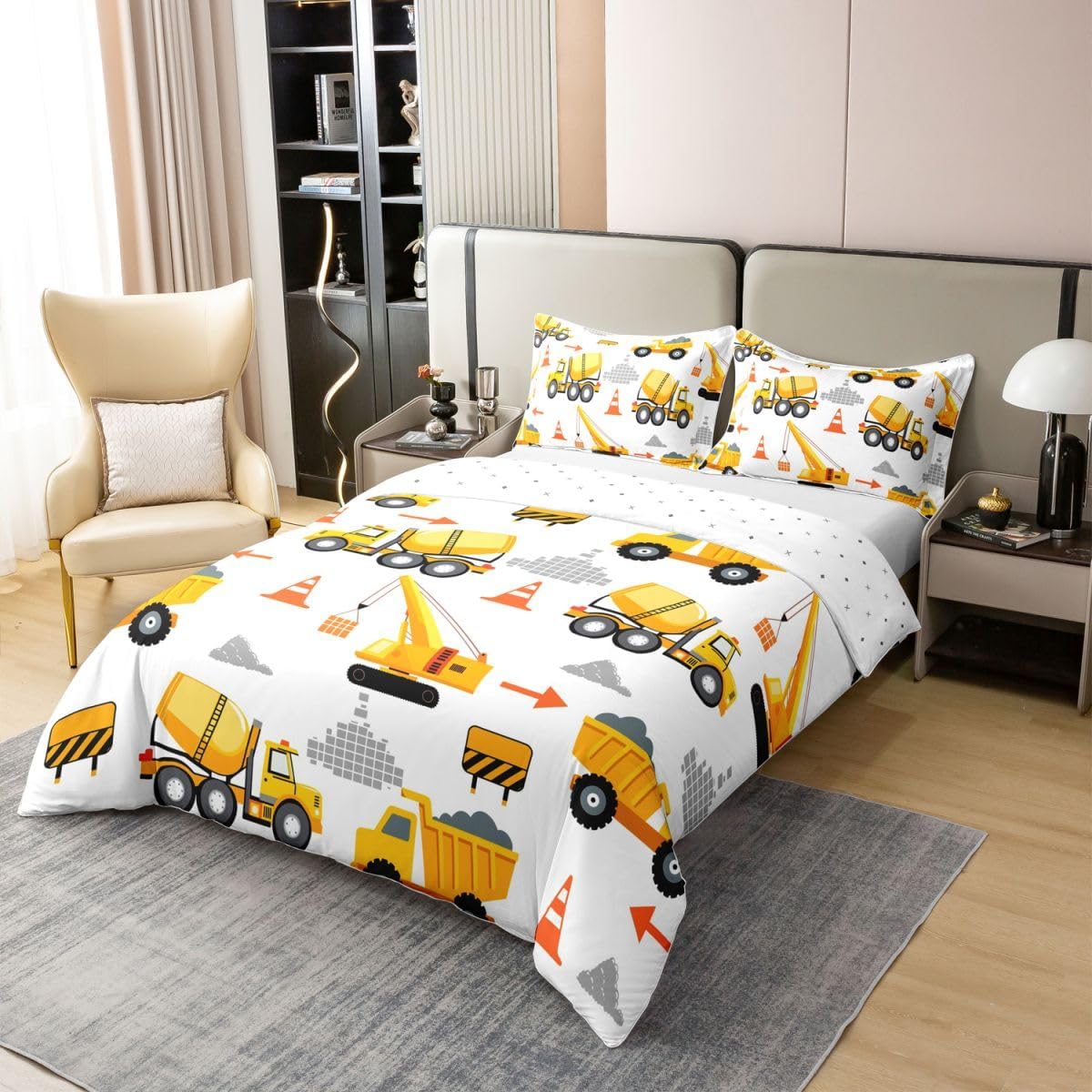 Erosebridal 100 Percent Cotton Vehicle Duvet Cover, Construction Truck Comforter Twin Comforter Set Tractor Bedding Twin Bedding Sets for Boys Cute Comfy Cozy Room Decor, Yellow
