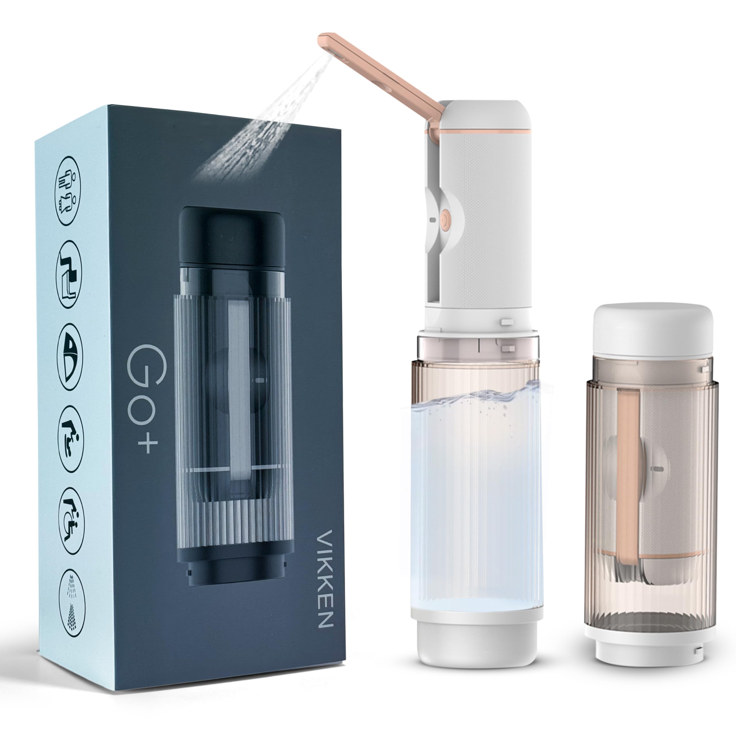 VIKKEN® Travel Bidet USB-Type C Electric Rechargeable Mobile Handheld Ultra Strong Water Spray Personal Hygiene Self Care for Men & Women, Go+ 300ml White