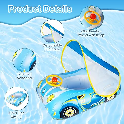 Miniatura 3 de Baby Pool Float with Canopy Baby Floats for Infants Toddler 6-48 Months Qoosea Swimming Floaties with UPF50+ Sun Protection & Toy Play Steering