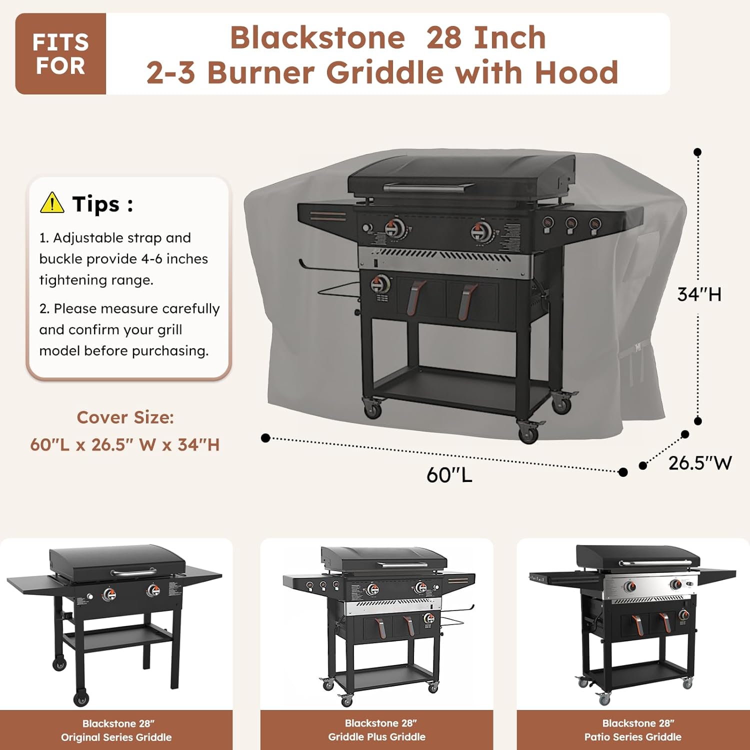 MR. COVER Riddle Cover for Blackstone 28 Inch Griddle with Hood, 600D Heavy Duty Waterproof Cover with Large Air Vent and Straps