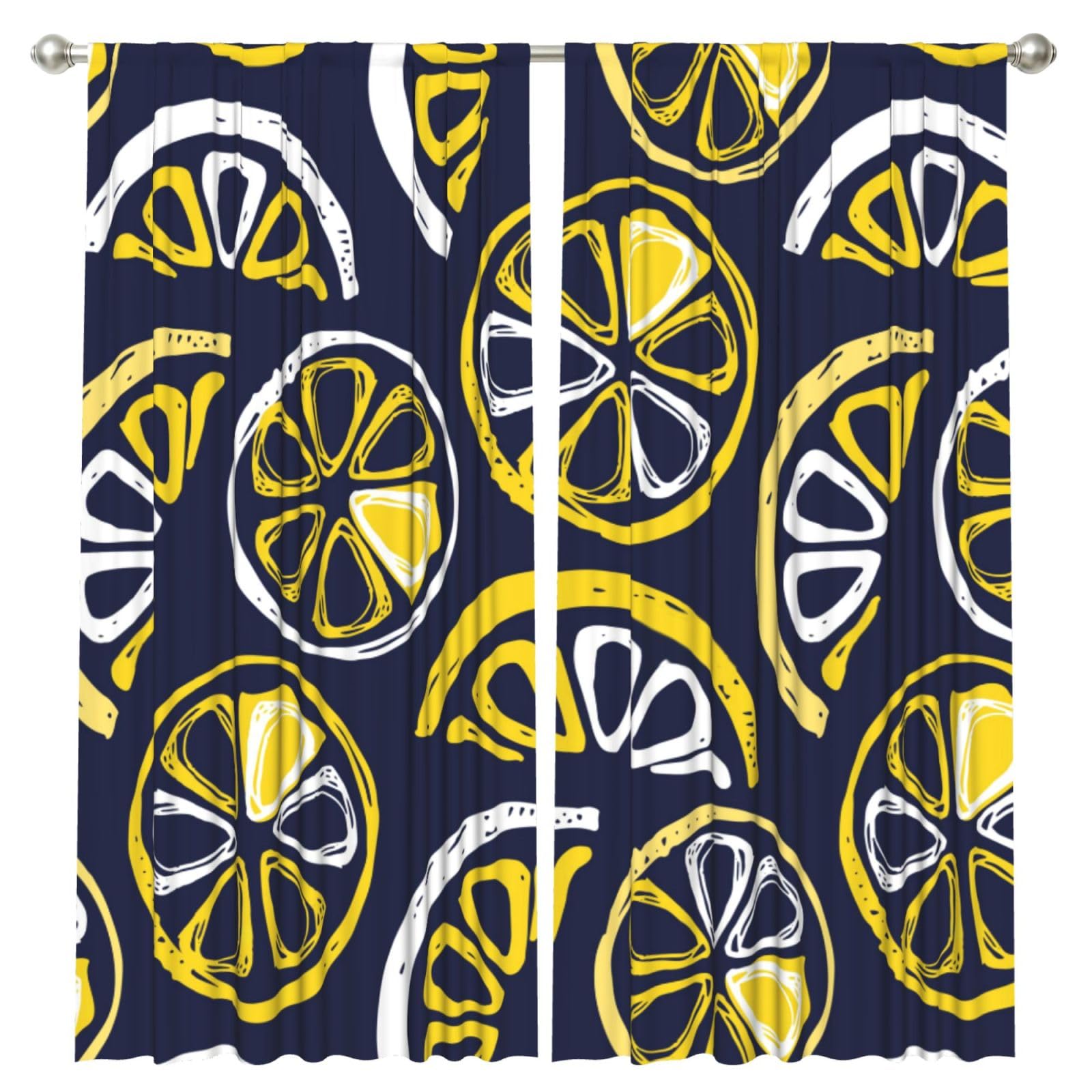 InOmak Hand-drawn Lemon, Lemon Slices, Fruit Pattern, 2 Panels Window Curtains 52 x 84 Inch Blackout Curtains for Living Room Bedroom