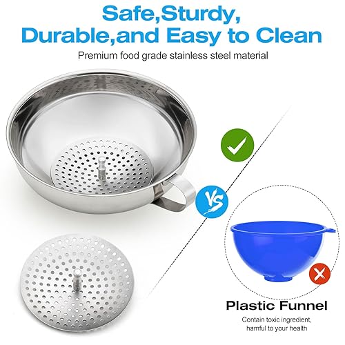 Miniatura 3 de 2 embudos de enlatado para llenar tarros Mason con colador, embudos de acero inoxidable de grado alimenticio para uso en cocina, embudo de boca