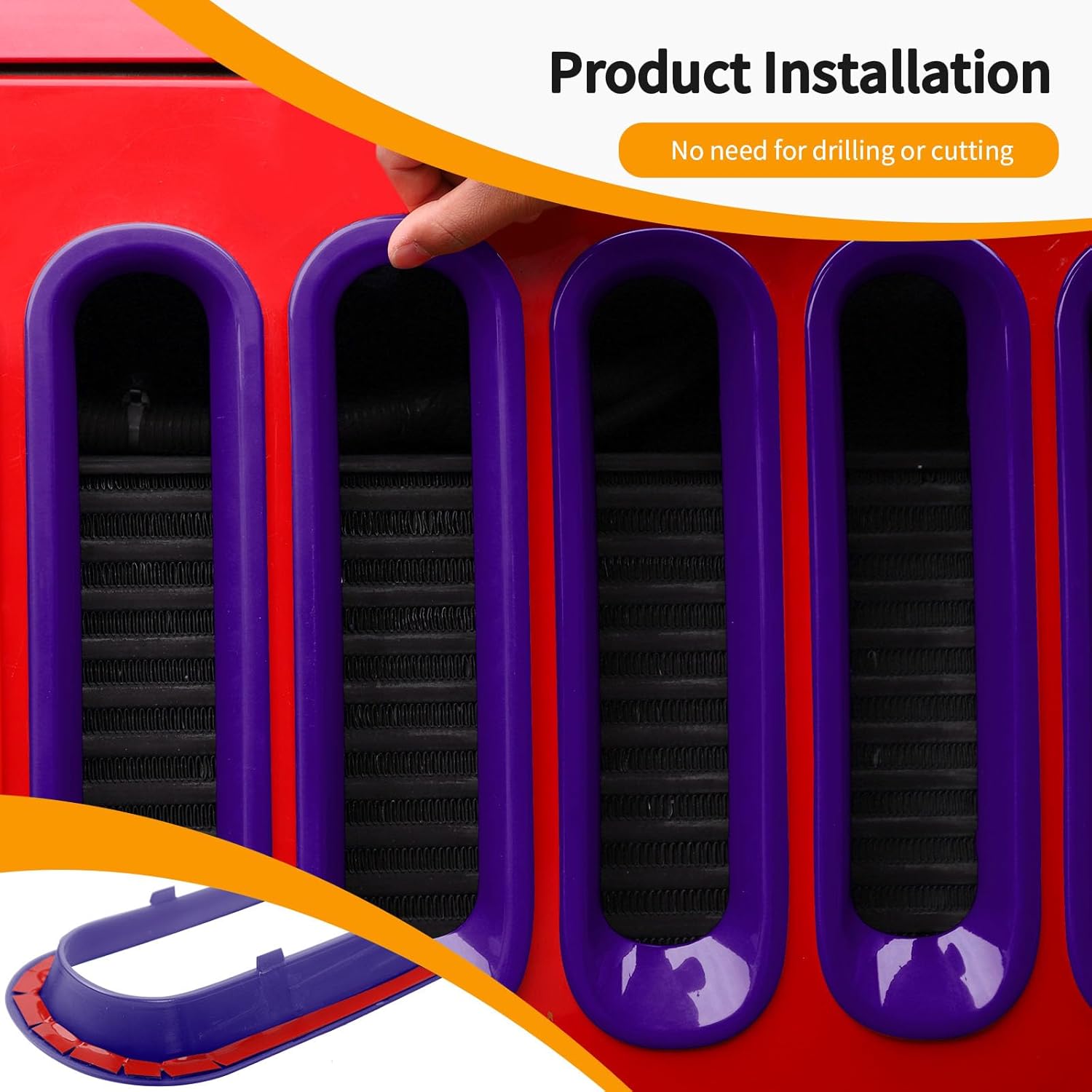 Hoolcar Front Grille Insert Cover & Headlight Bezel Cover Trim Fit for Jeep Wrangler JK JKU 2007-2017, Exterior Accessories, Purple