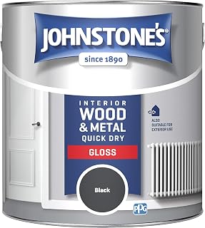 Johnstone's - Quick Dry Gloss - Black - Gloss Finish - Water Based - Interior Wood &amp; Metal - Radiator Paint - Low Odour - Dry in 1-2 Hours - 2.5 L
