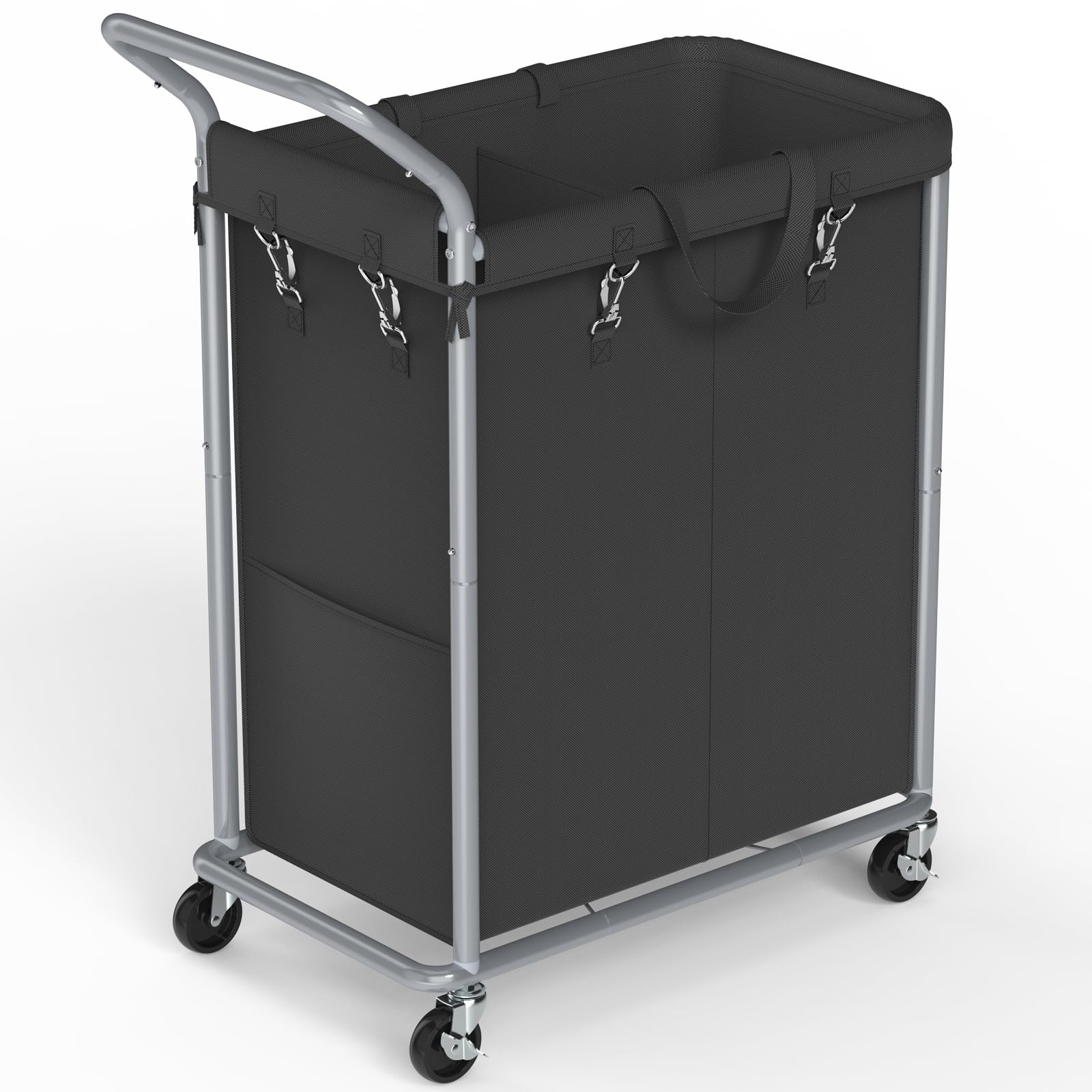 OllierooOllieroo Laundry Basket with Wheels, 2-Section Rolling Laundry Hamper with Removable Liner, 37 Gallons (140L) Laundry Sorter Cart, Blanket Storage Organizer with Sturdy Metal Frame(Black)