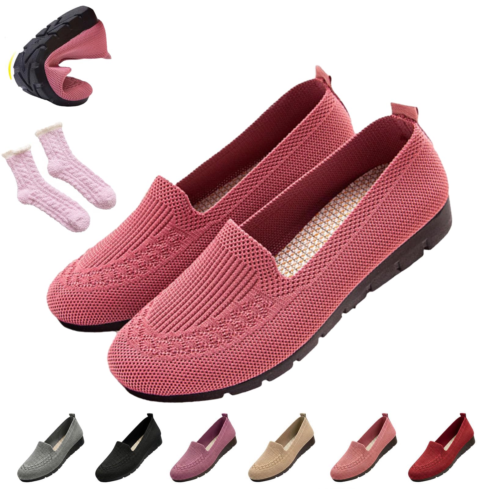 Women's Orthopedic Loafers Slip On Walking Shoes - Breathable Knit Mesh & Non-Slip Soft Sole, Lightweight Arch Support Comfort Flats for Work Travel — view 12