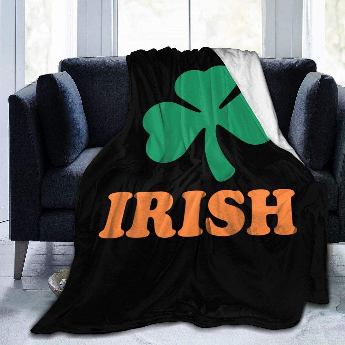 Hihelloh Irish Clover Fleece Blanket Plush Throw Fuzzy Super Soft Reversible Microfiber Flannel Blankets 50"X40"