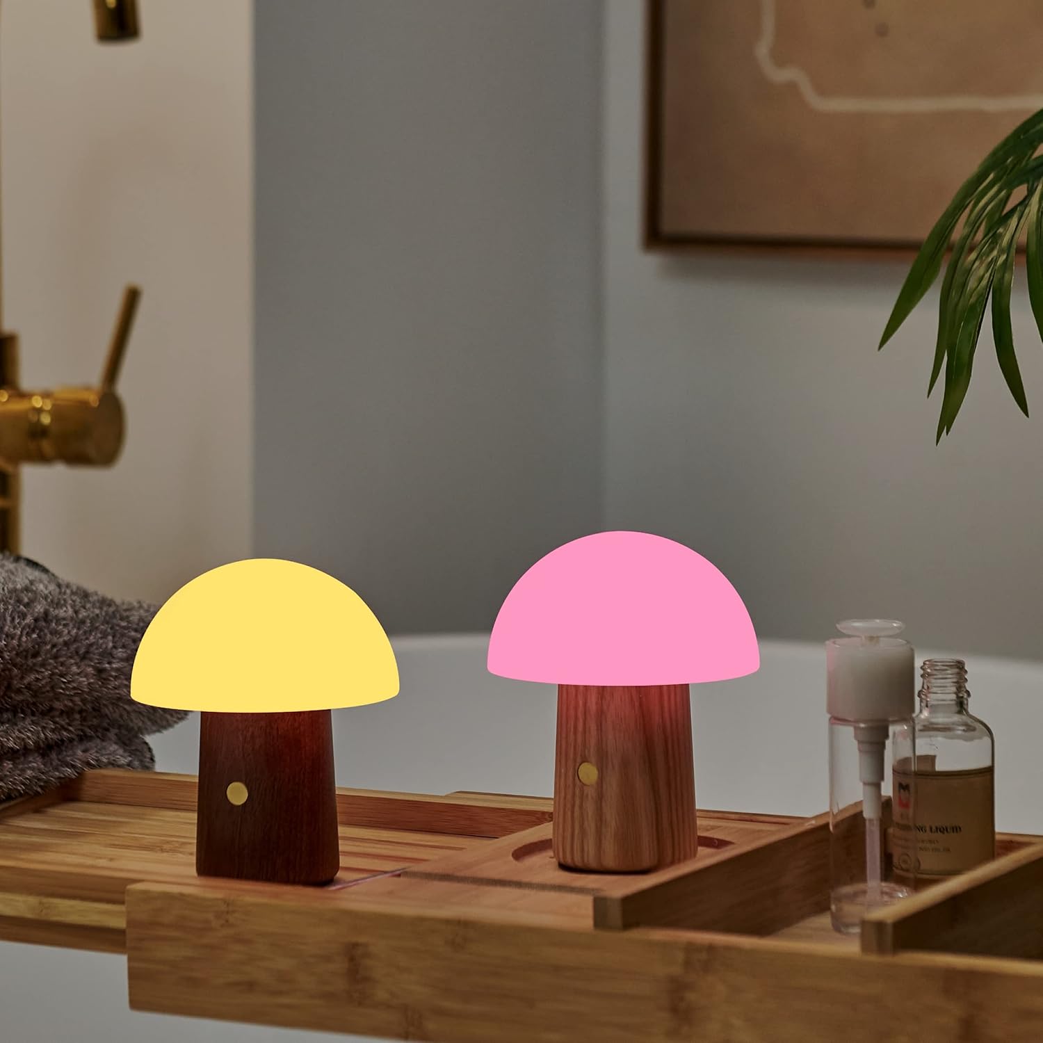 Gingko Mini Alice Mushroom Lamp - Natural Walnut Wood - Touch Control - 7 RGB Lights and Warm Light Mode