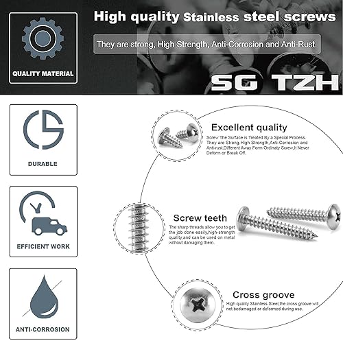 Miniatura 4 de Tornillo de madera #14 x 1-12 pulgadas, 100 unidades de cabeza de armadura Phillips 18-8 (304) tornillos autorroscantes rápidos de acero inoxidable