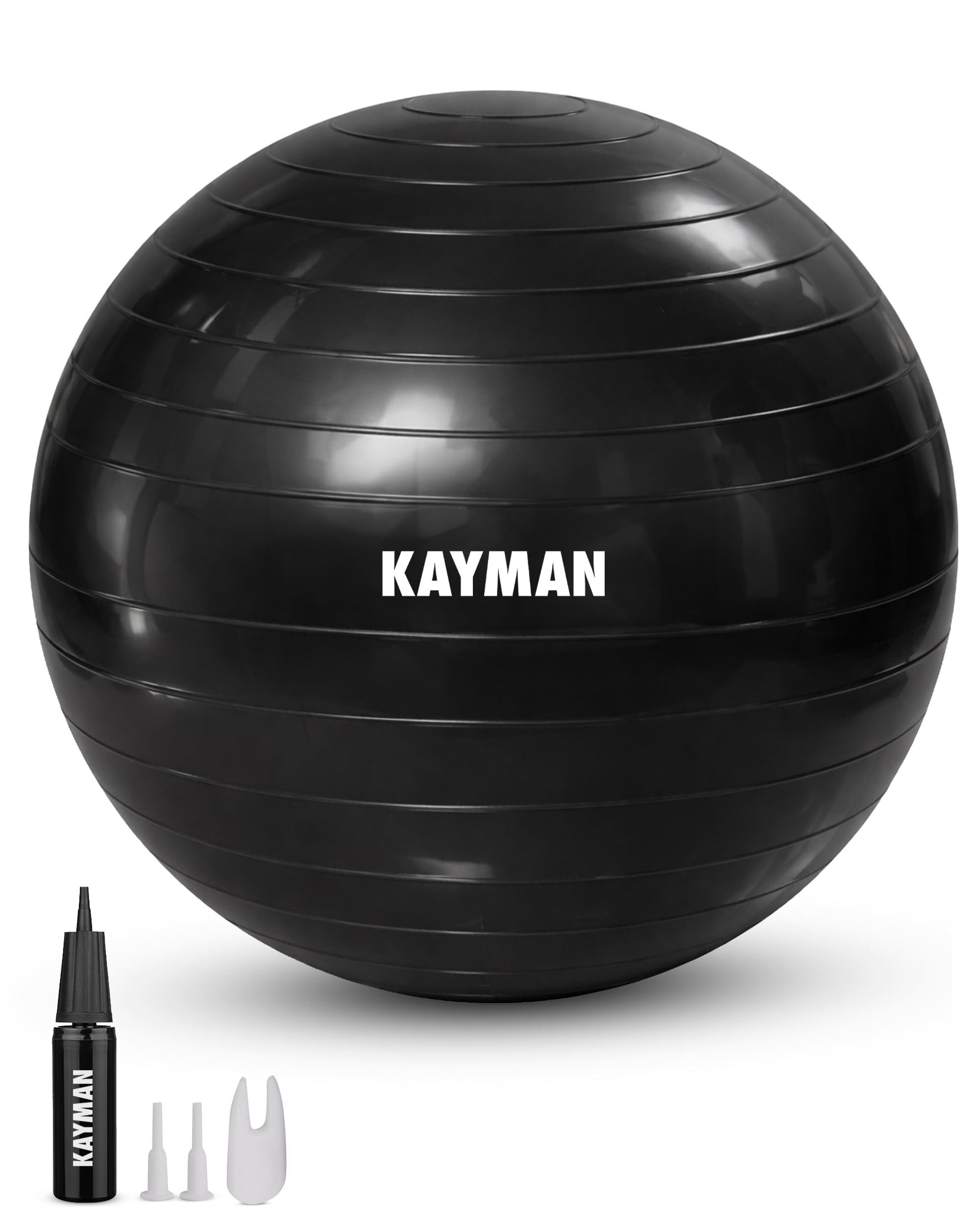 KAYMAN Exercise Ball - Anti-Burst System, Non-Slip Rings, Durable Material, Easy to Inflate, Perfect for Yoga, Pilates, Fitness, Balance Training, Gym, and Home Workouts (Charcoal Storm, 75cm)
