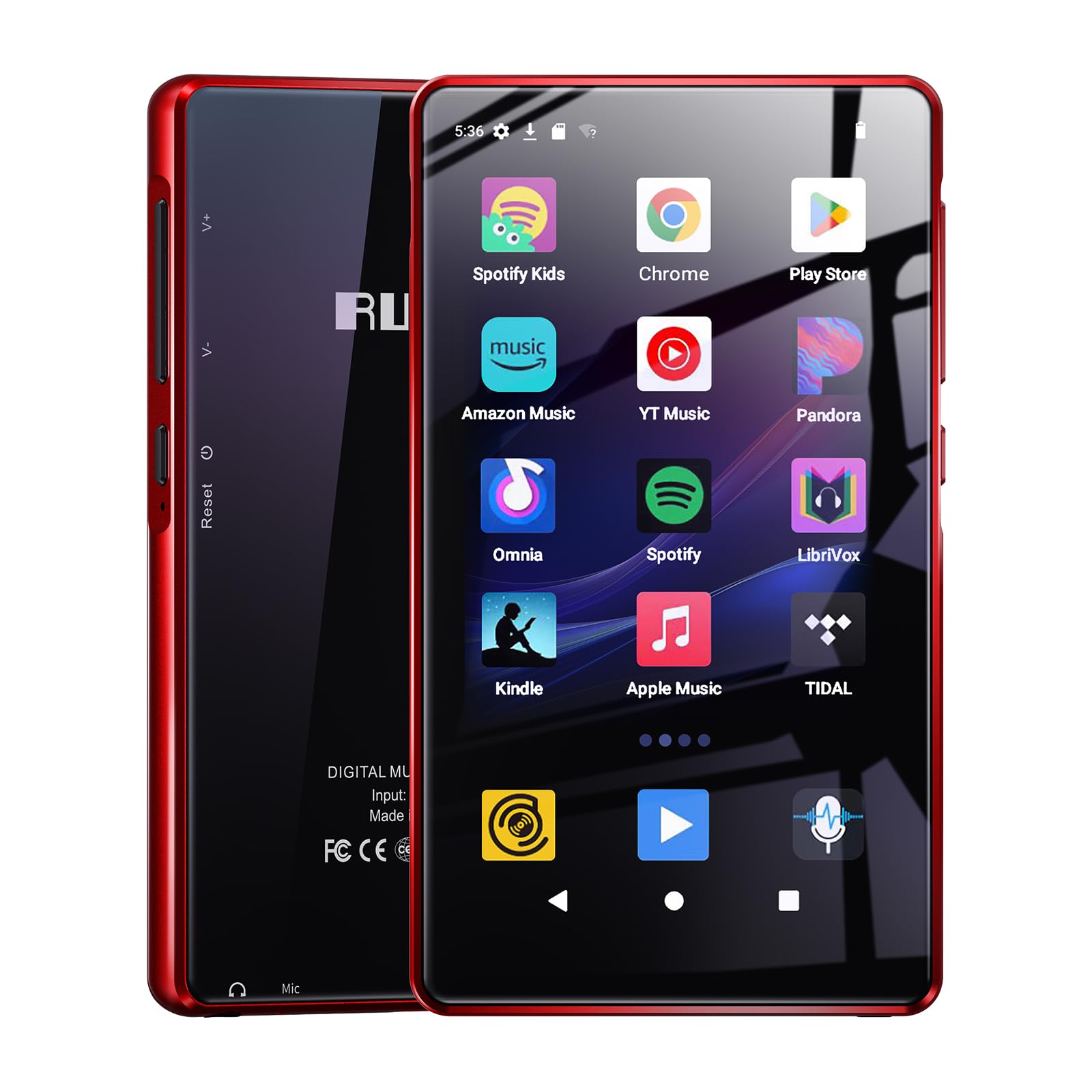 163GB Lettore MP3 con Bluetooth Spotify, Schermo Touch 4.5 Pollici, Lettore MP4 con WiFi, 2000mAh Stereo Portatile HiFi Altoparlanti, Amazon Music, Lettore Musicale Streaming Android per Bambini, FM