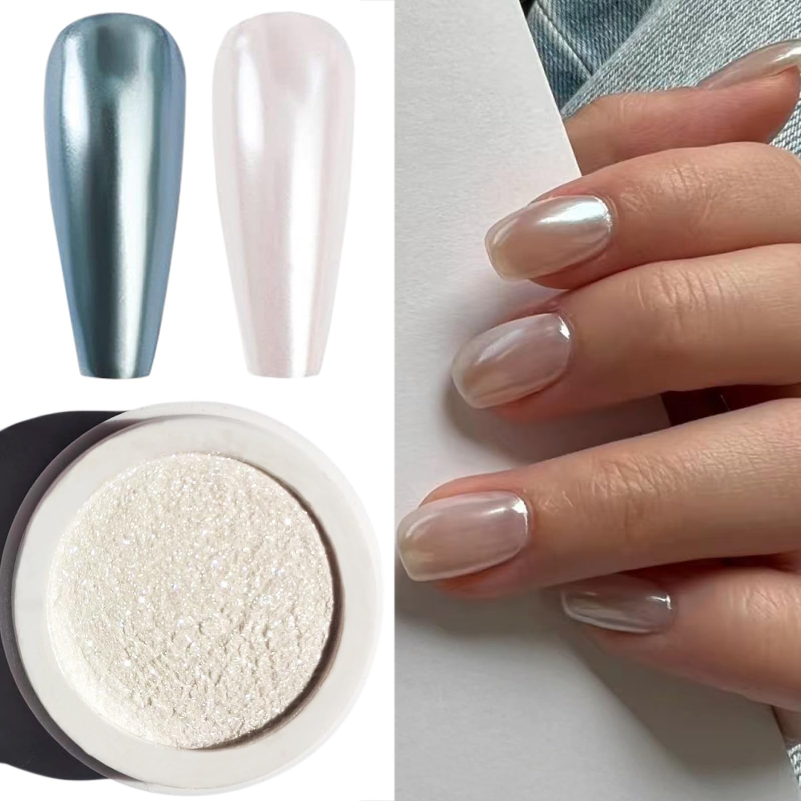 Wahrshei Pearl Chrome Nagelpulver – Schimmer-Pulver Für Glazed Donut Nails