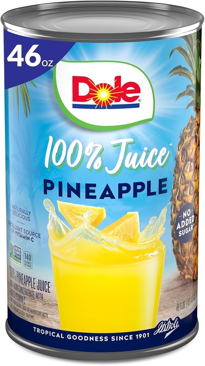 100% Pineapple Juice, No Added Sugar, Excellent Source of Vitamin C, 100% Fruit Juice, 46 Fl Oz Can, Packaging May Vary