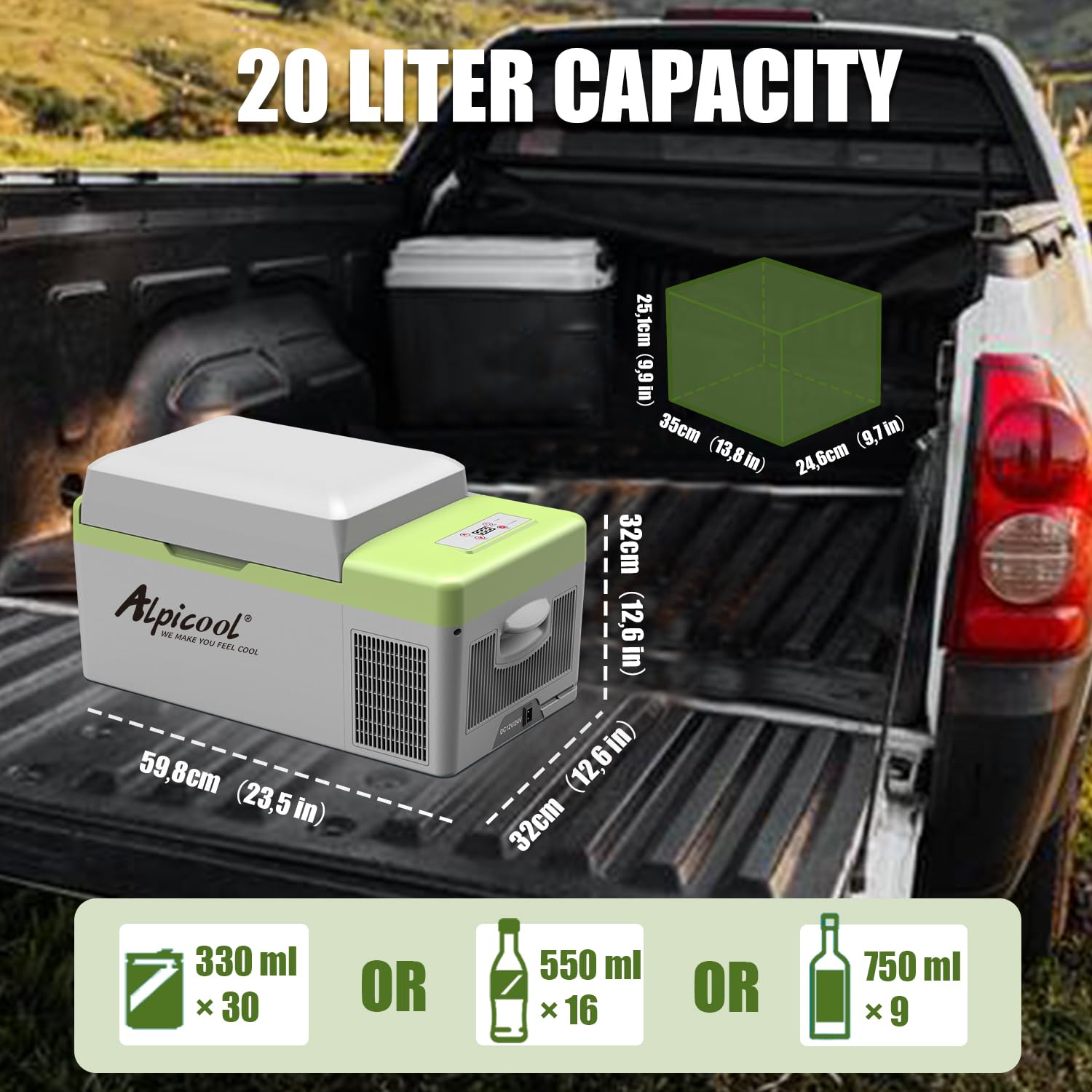 Alpicool Y20T 20L Glacière Electrique Voiture, Portable à Compression Réfrigérateur de Voiture, 12/24V congélateur et réfrigérateur, pour dortoir, Camping ou Pique-Nique en Plein Air, 20 à 20℃