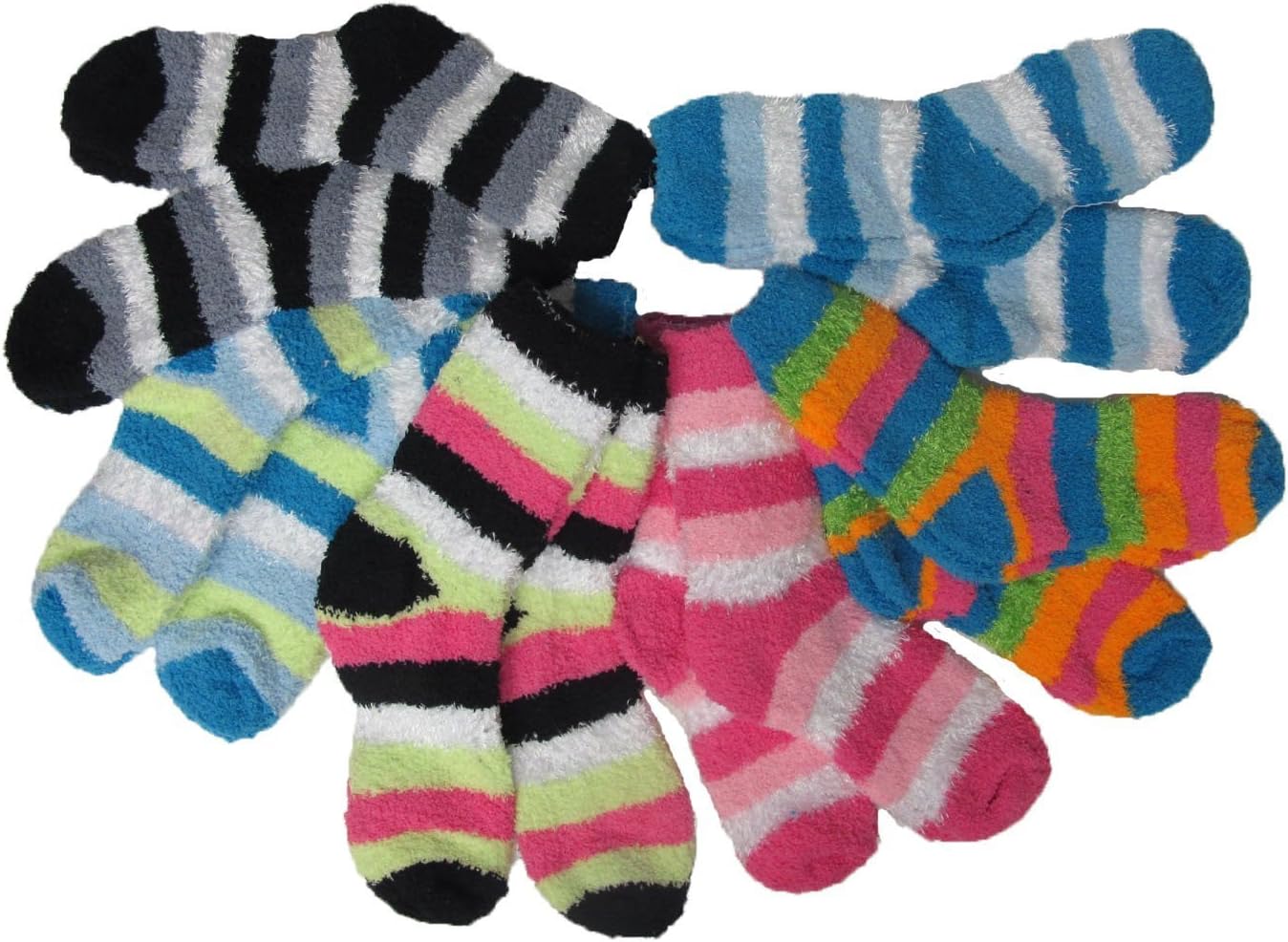 Soft Fuzzy Slipper Socks, Striped 12 Pairs, Size: 9-11