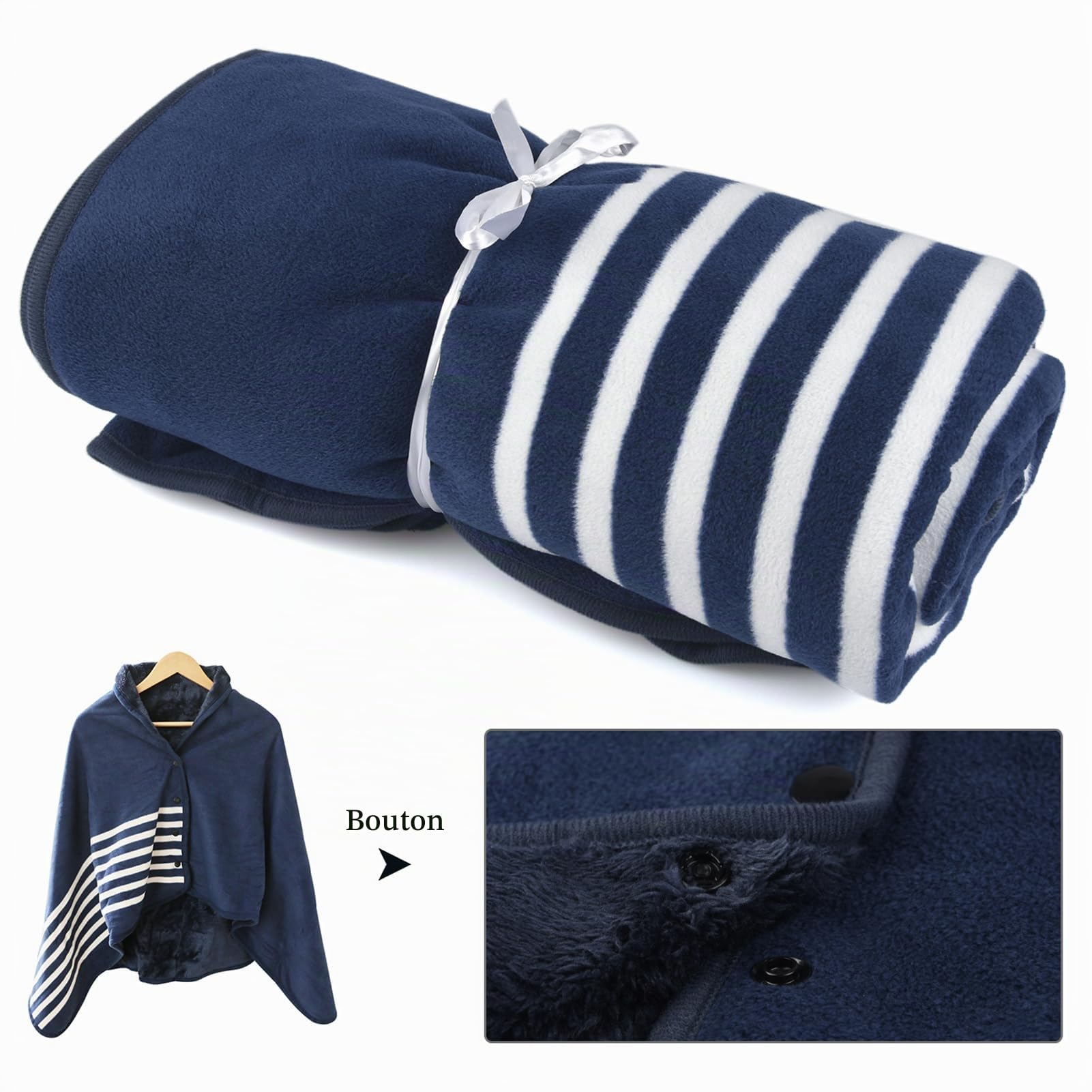Poncho Femme 3-en-1 Réglable Multiway Surchauffé avec Boutons – Plaid Polaire à Carreaux pour Maison, Bureau, Voyage – Idéal Cadeau Noël